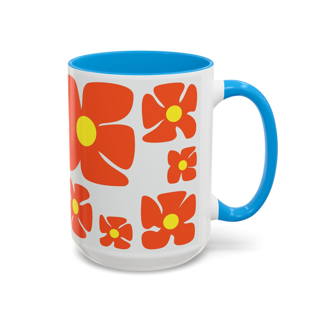 Retro Orange Flower Pattern Mug | 11oz 15oz Colorful Ceramic