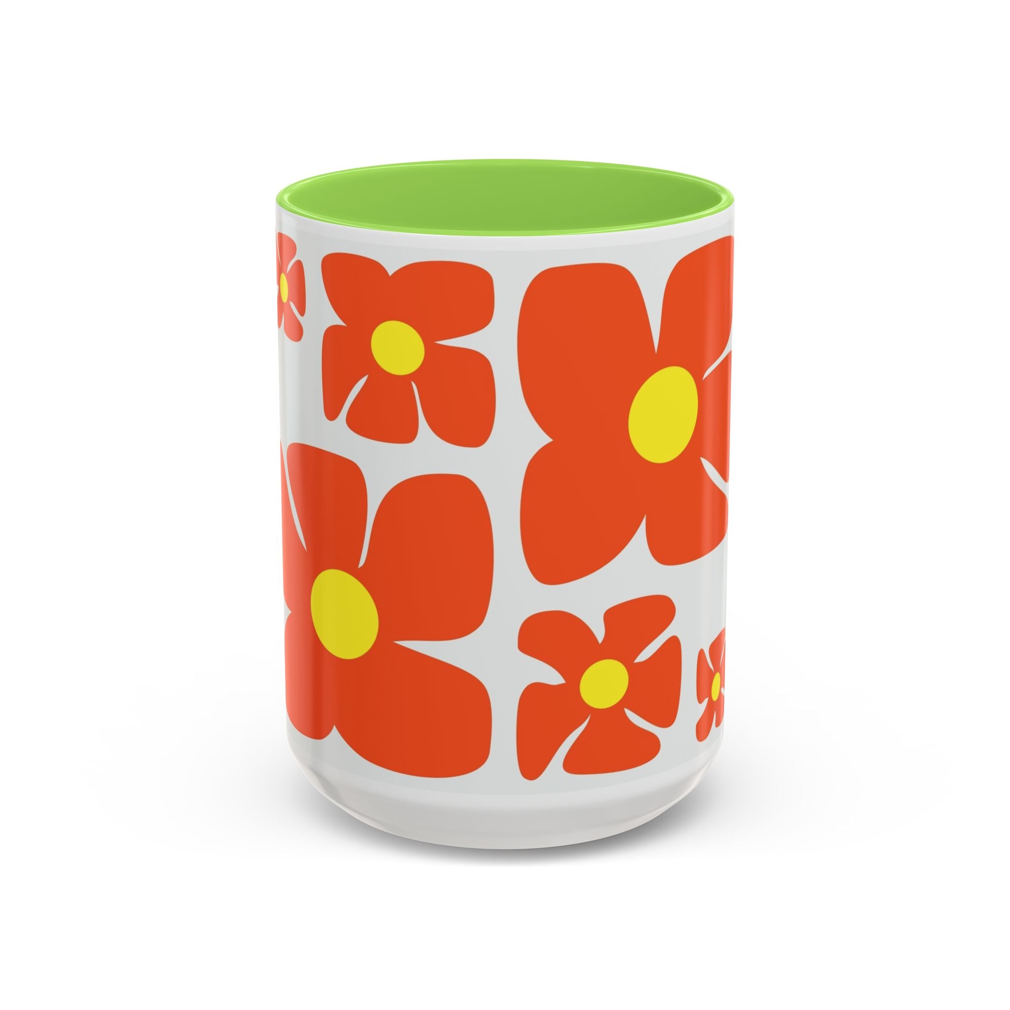 Retro Orange Flower Pattern Mug | 11oz 15oz Colorful Ceramic