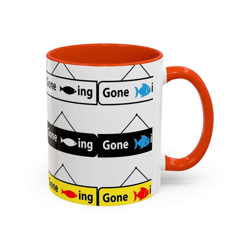 Gone Fishing Mug | Colorful Fish Sign Repeat Pattern, 11oz 15oz