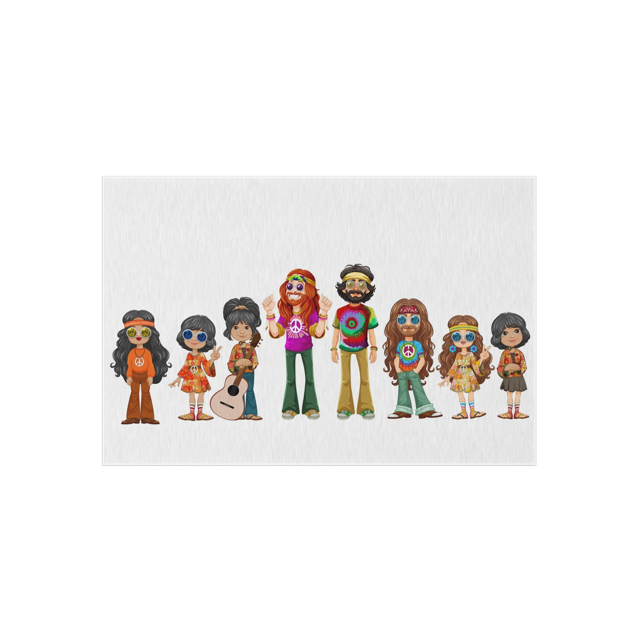 Retro Hippie Family Crew Outdoor Rug | Boho Music Festival Characters