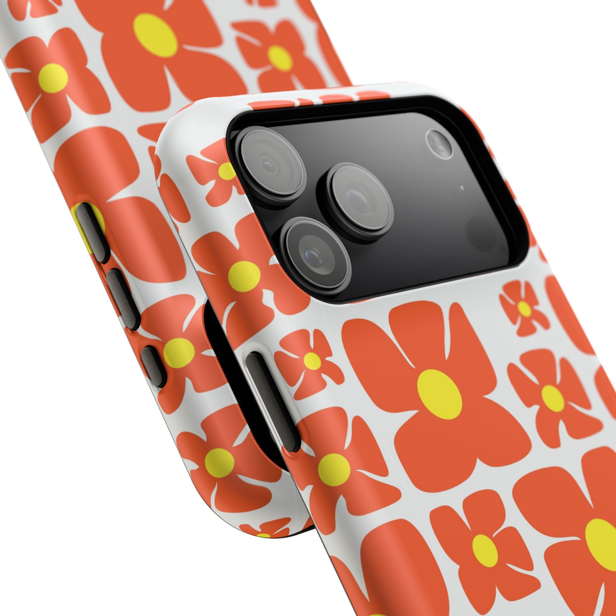 Retro Orange Floral Phone Case | Impact-Resistant Case