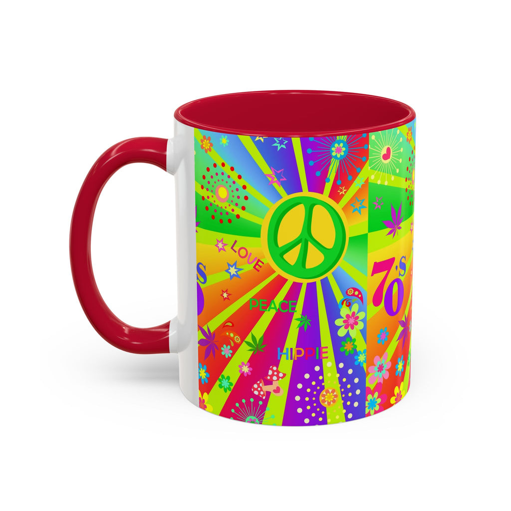 70s Peace Sign Psychedelic Mug | Retro Hippie Rainbow Coffee Cup