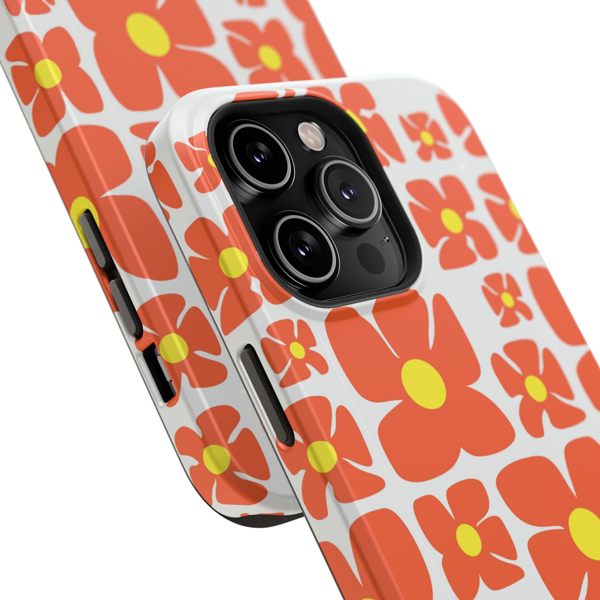 Retro Orange Floral Phone Case | Impact-Resistant Case