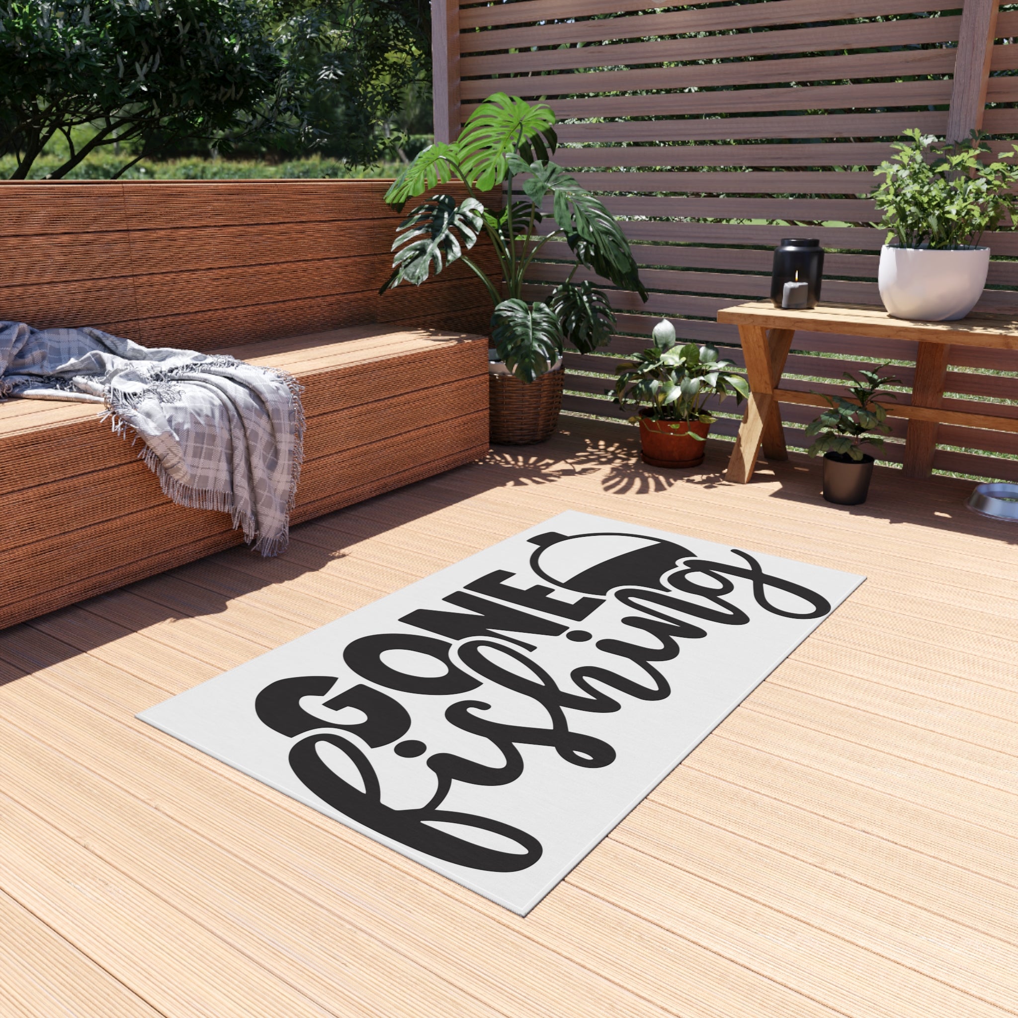 Gone Fishing Outdoor Rug | Fishing Float Graphic Mat