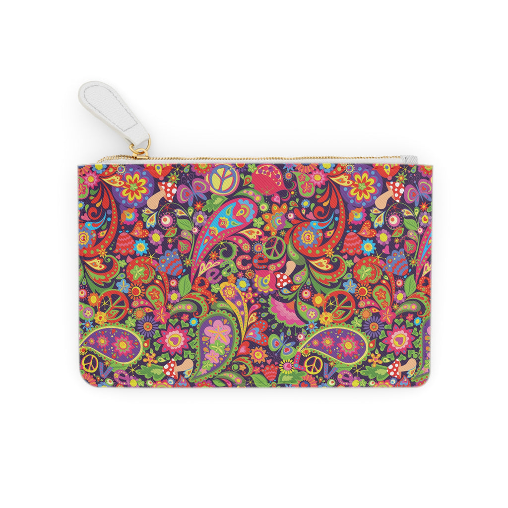 Psychedelic Paisley Peace Symbols Mini Clutch Bag | Floral 60s Hippie Print