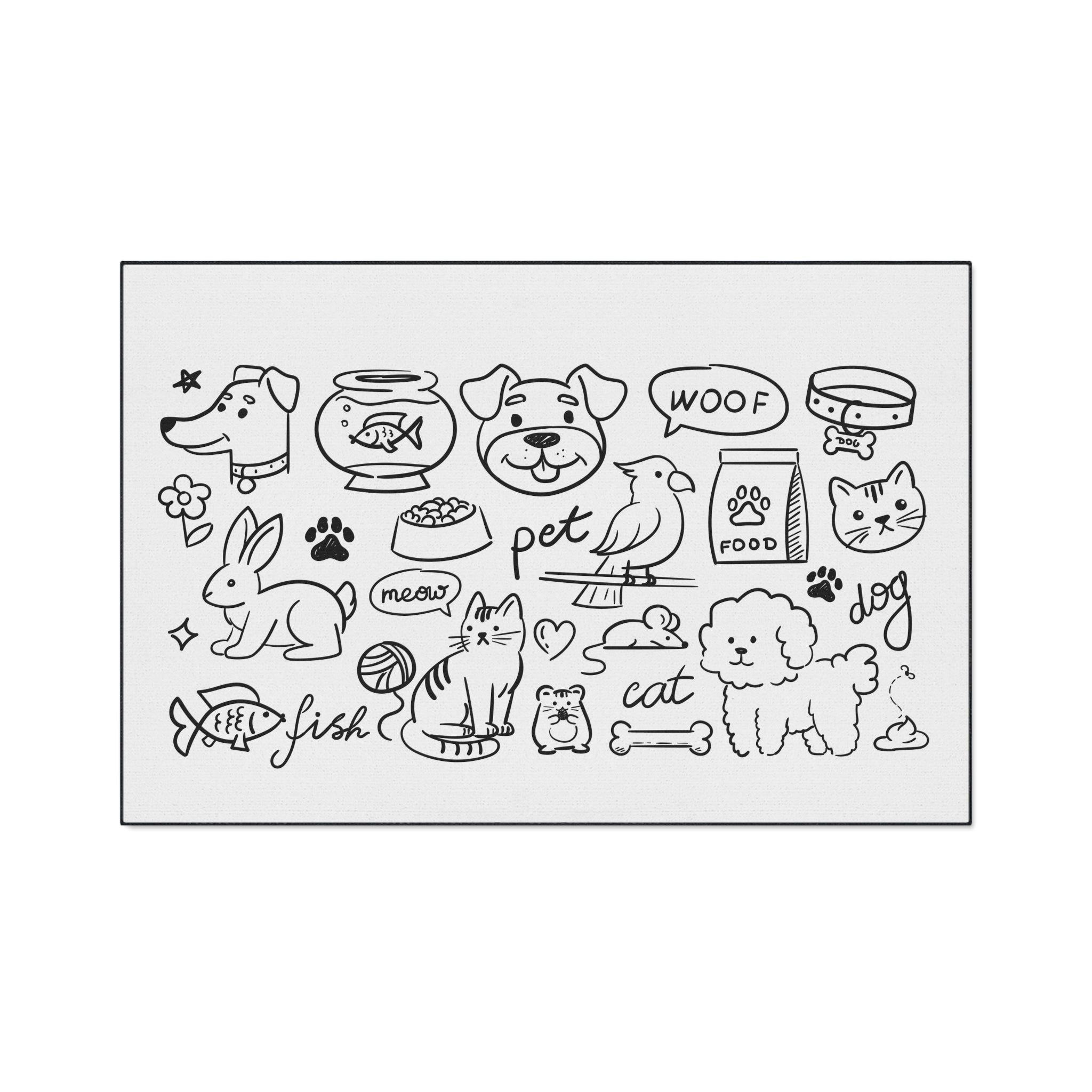 Hand Drawn Pet Doodles Heavy Duty Floor Mat | Dog Cat Rabbit Fish Bird