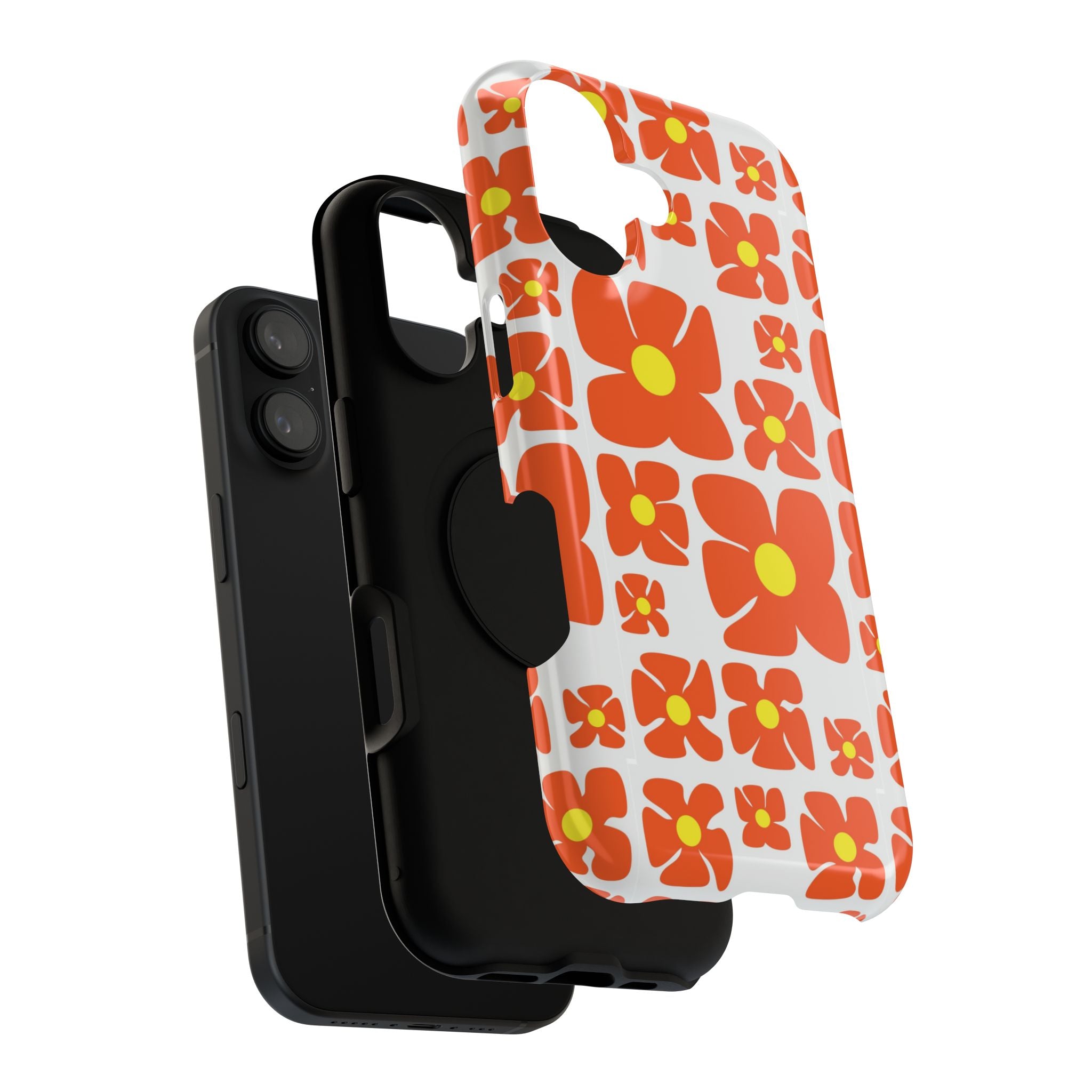 Retro Orange Floral Phone Case | Impact-Resistant Case
