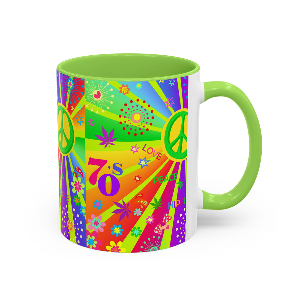 70s Peace Sign Psychedelic Mug | Retro Hippie Rainbow Coffee Cup