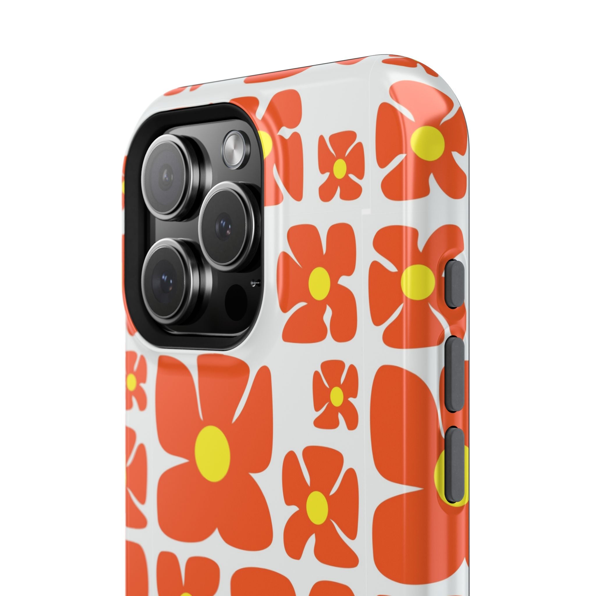 Retro Orange Floral Phone Case | Impact-Resistant Case