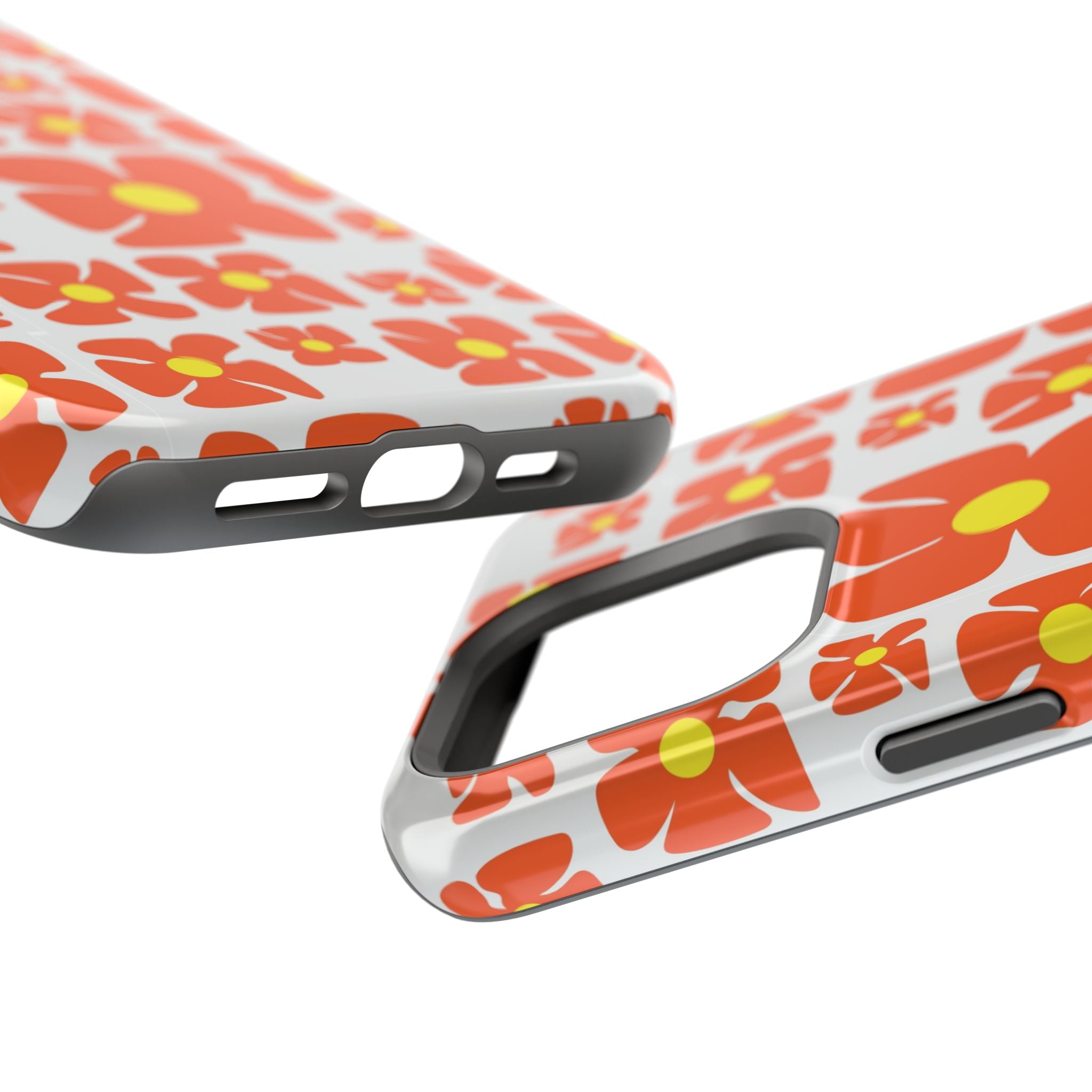Retro Orange Floral Phone Case | Impact-Resistant Case