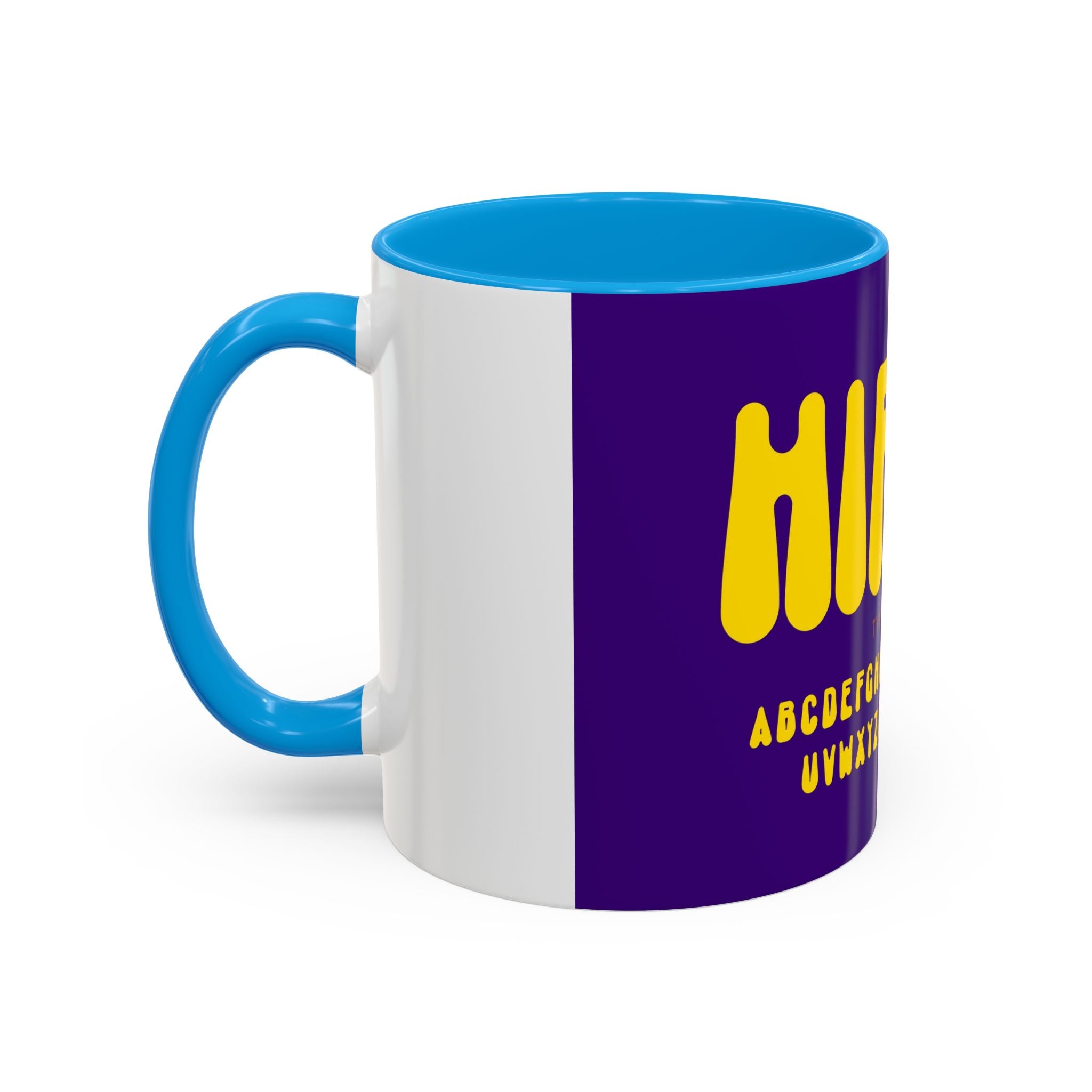 Hippie Typography Mug | Retro 70s Bubble Letters, Purple Yellow 11oz 15oz