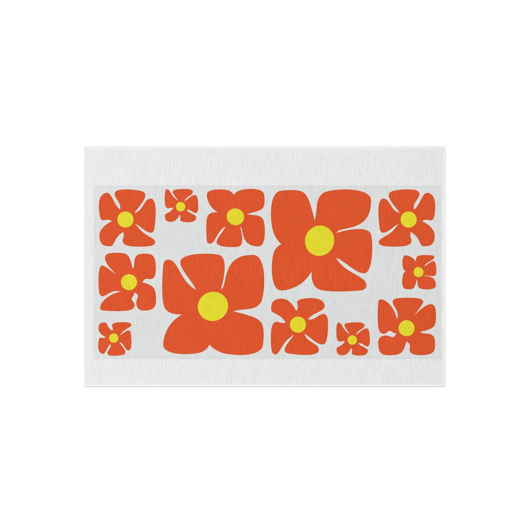 Retro Orange Flower Pattern Outdoor Rug | Mid Century Floral Patio Mat
