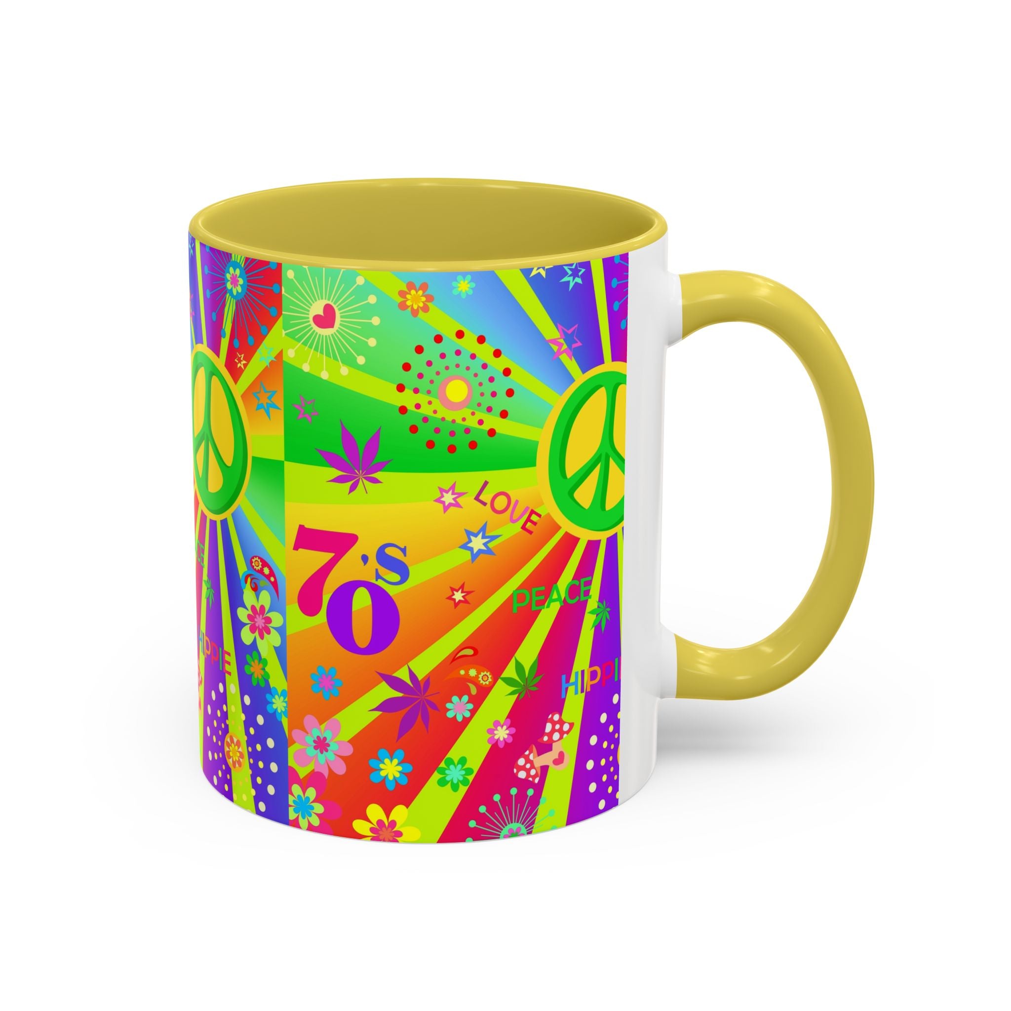 70s Peace Sign Psychedelic Mug | Retro Hippie Rainbow Coffee Cup