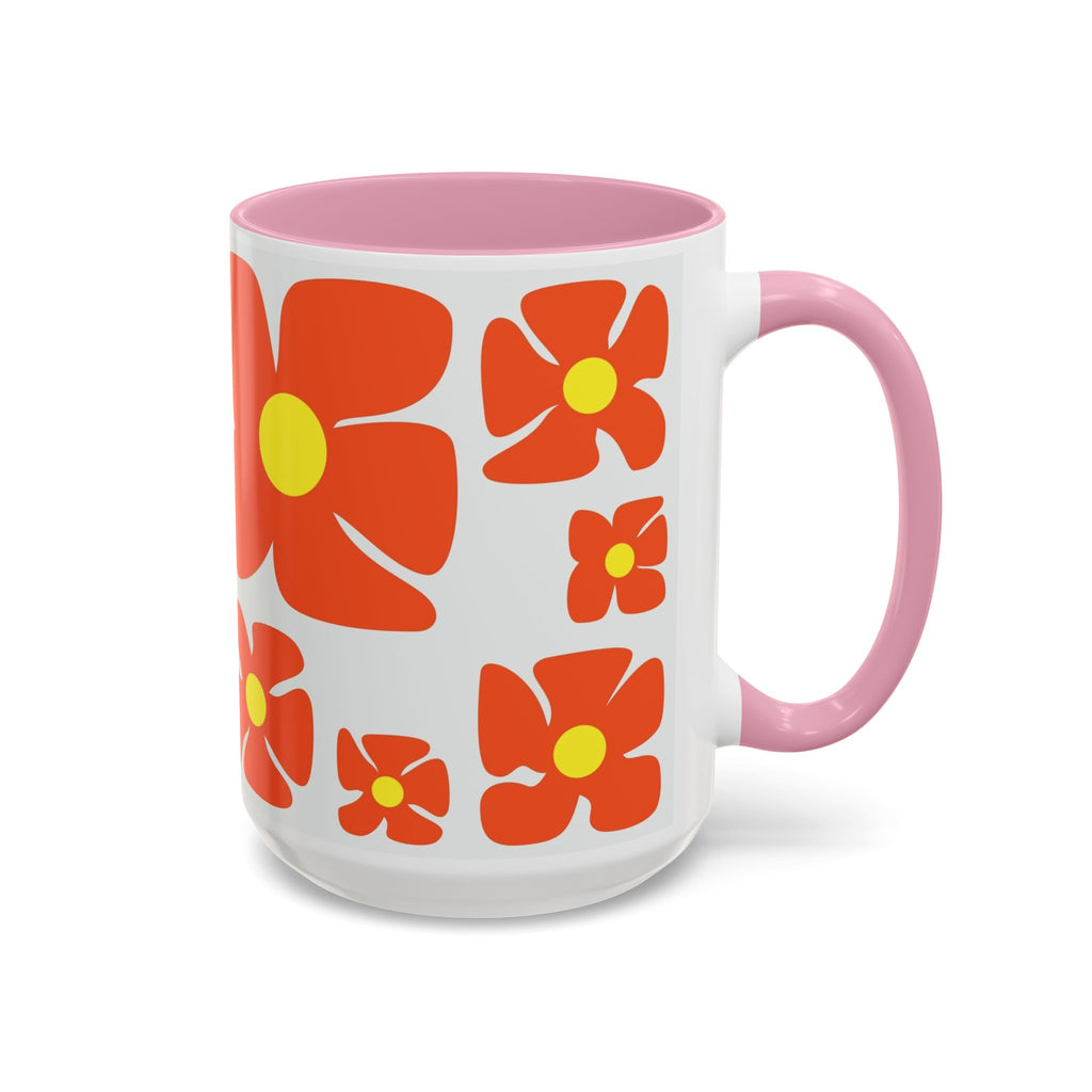 Retro Orange Flower Pattern Mug | 11oz 15oz Colorful Ceramic