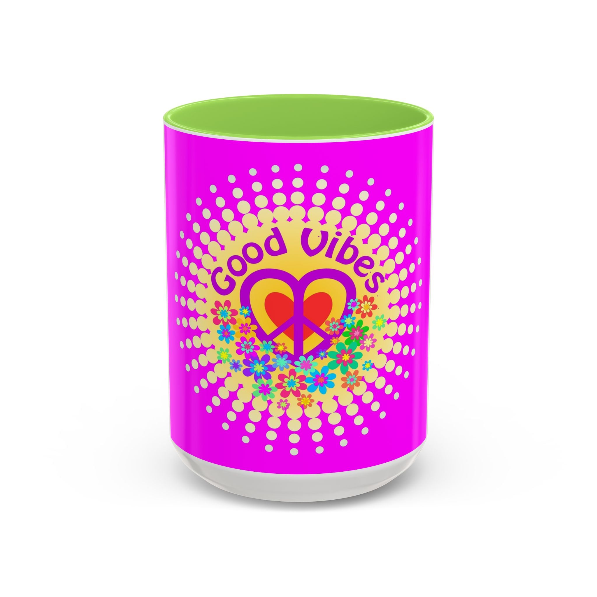 Good Vibes Peace Heart Floral Mug | Colorful 11oz 15oz Ceramic