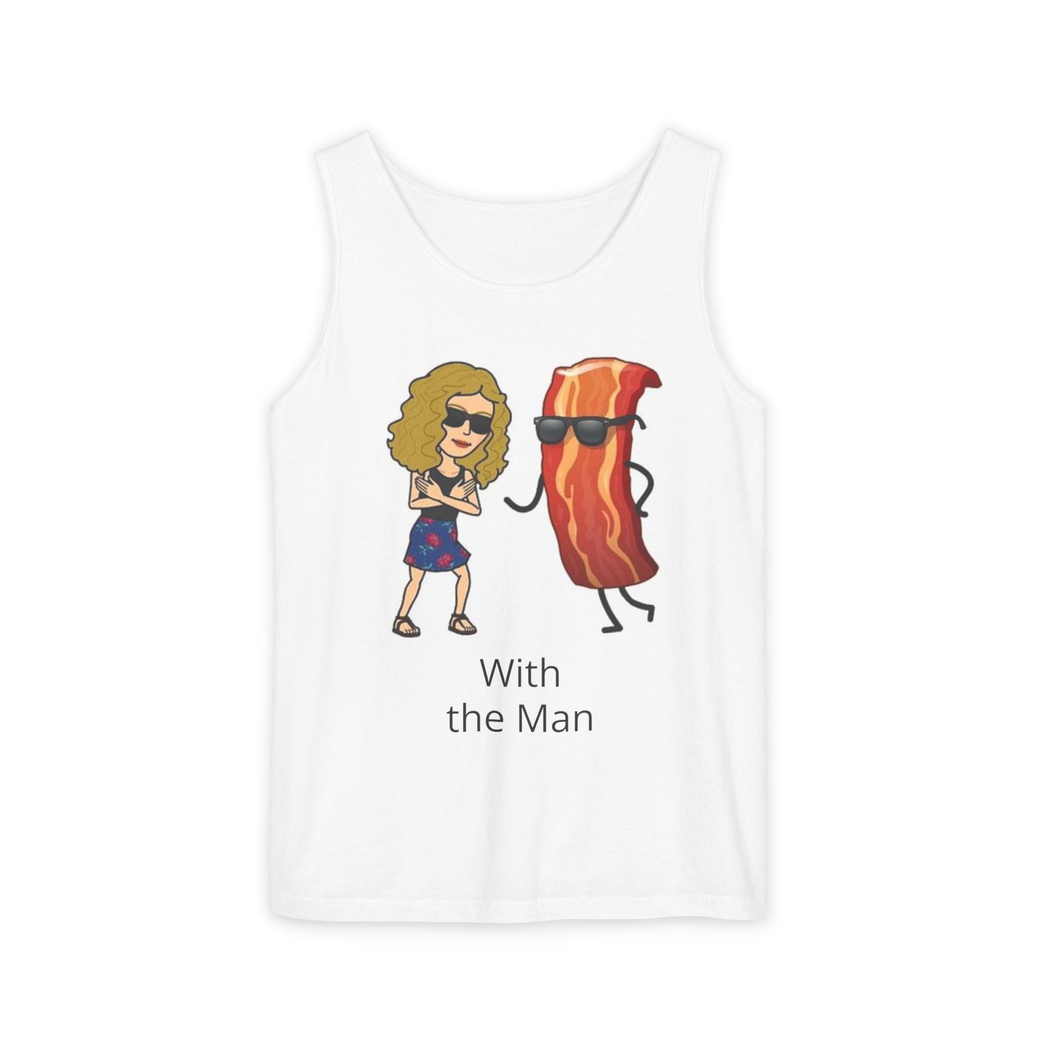 With the Man Bacon Tank Top | Funny Cartoon Couple Illustration