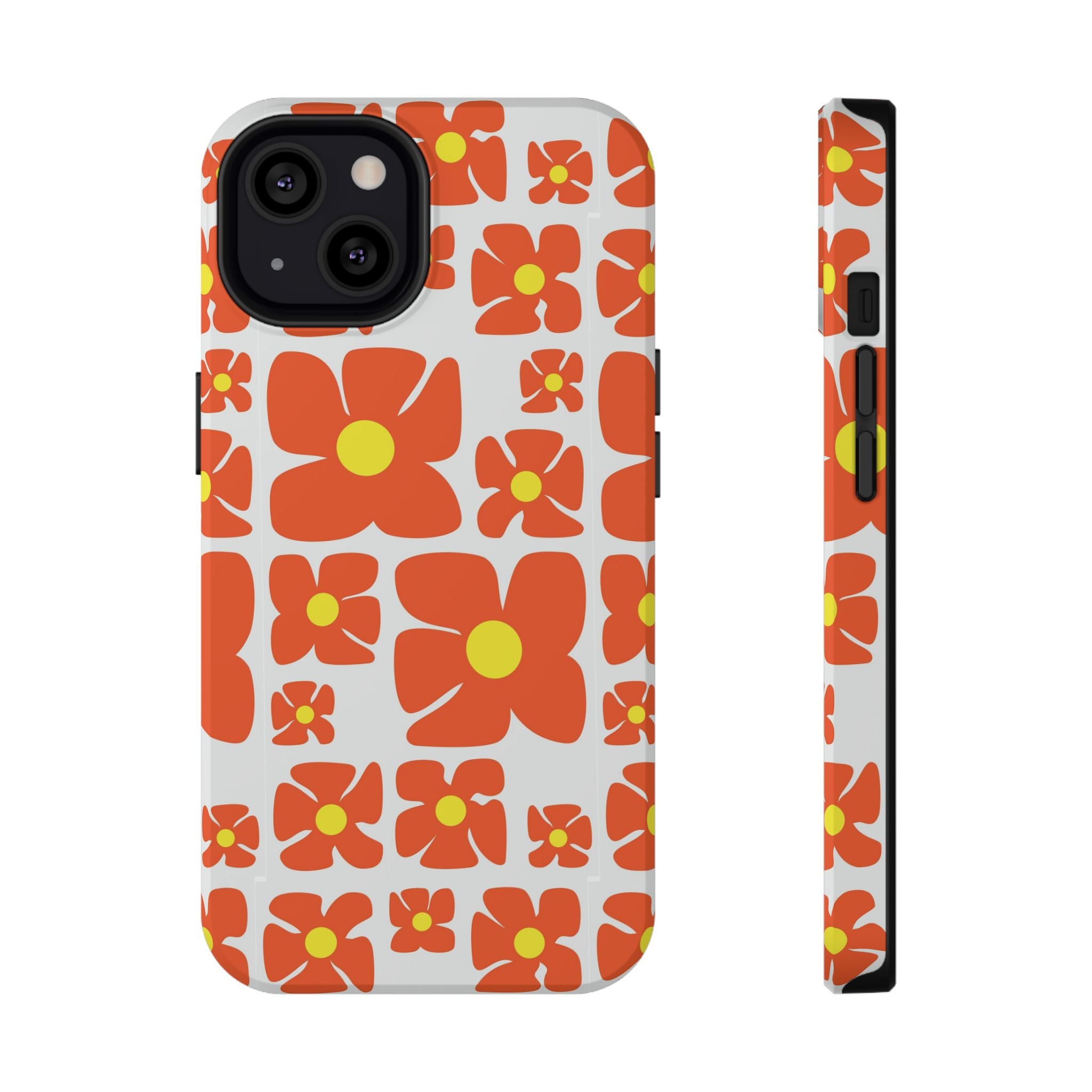 Retro Orange Floral Phone Case | Impact-Resistant Case