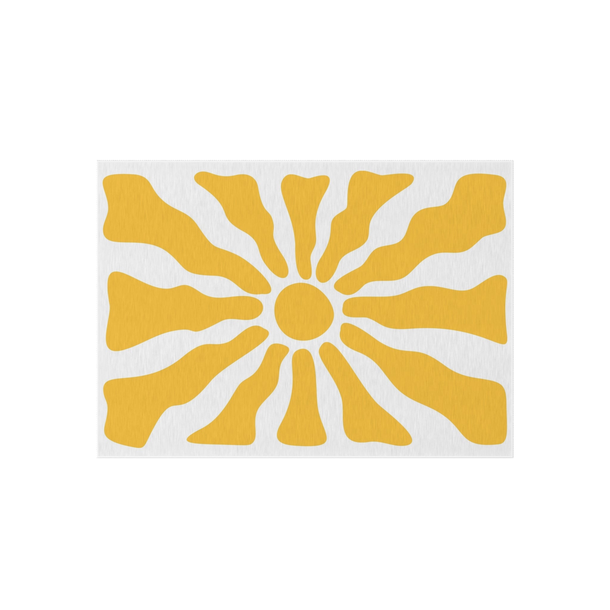 Yellow Sunburst Outdoor Rug | Retro Radiant Sun Pattern Patio Mat