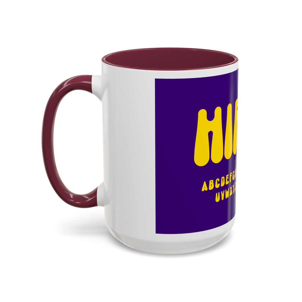 Hippie Typography Mug | Retro 70s Bubble Letters, Purple Yellow 11oz 15oz