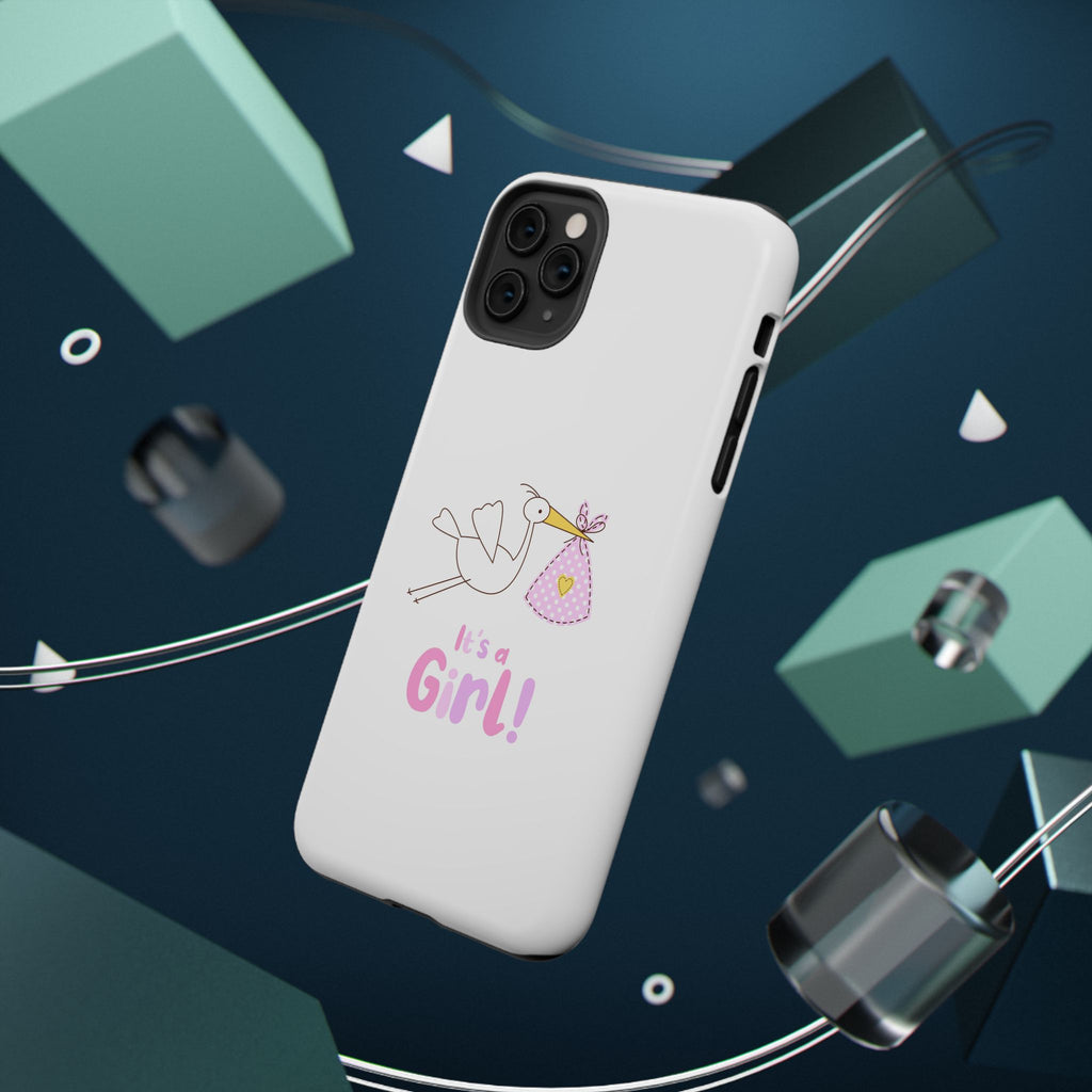 Stork carrying bundle "It's a Girl!" Phone Case | Impact-Resistant Case
