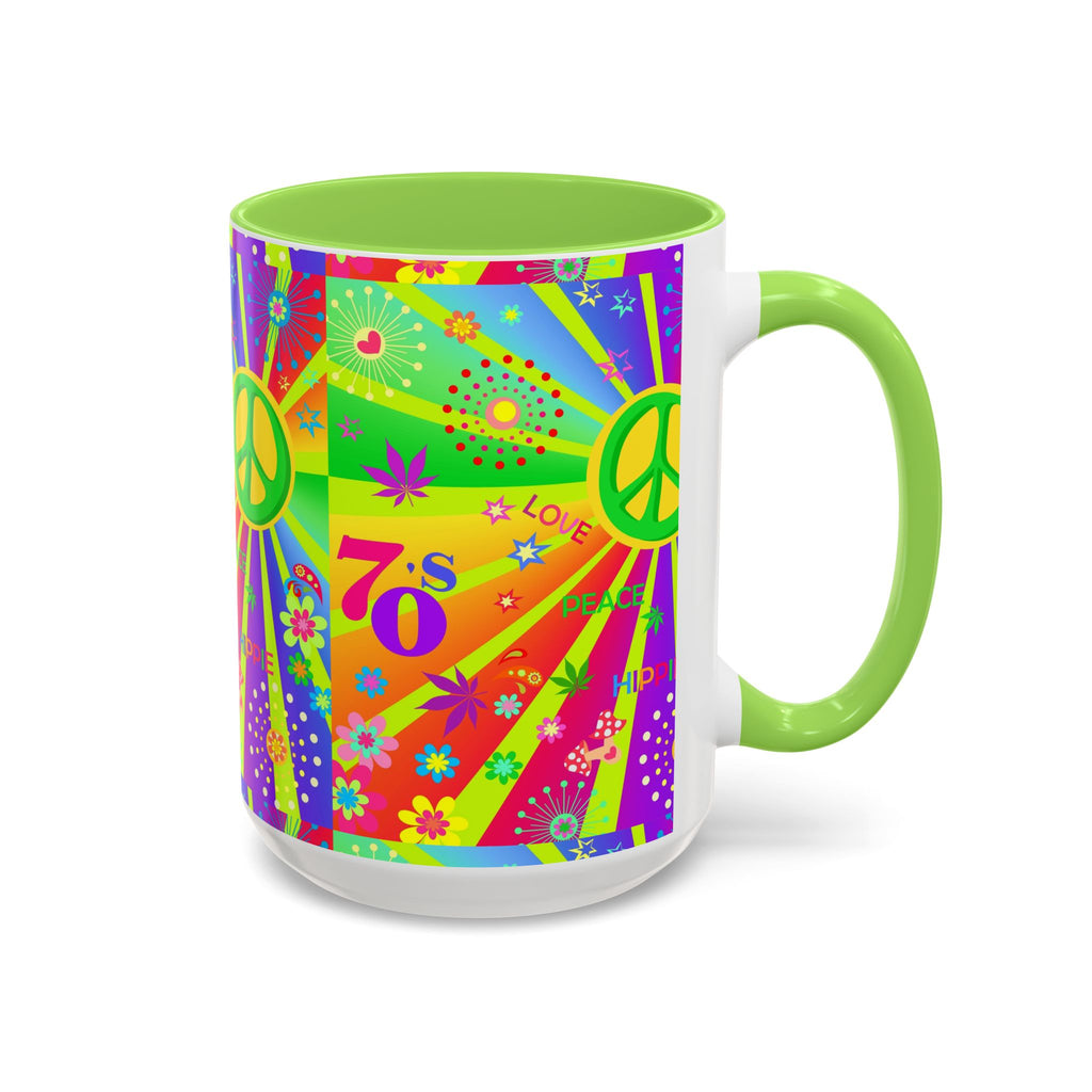 70s Peace Sign Psychedelic Mug | Retro Hippie Rainbow Coffee Cup