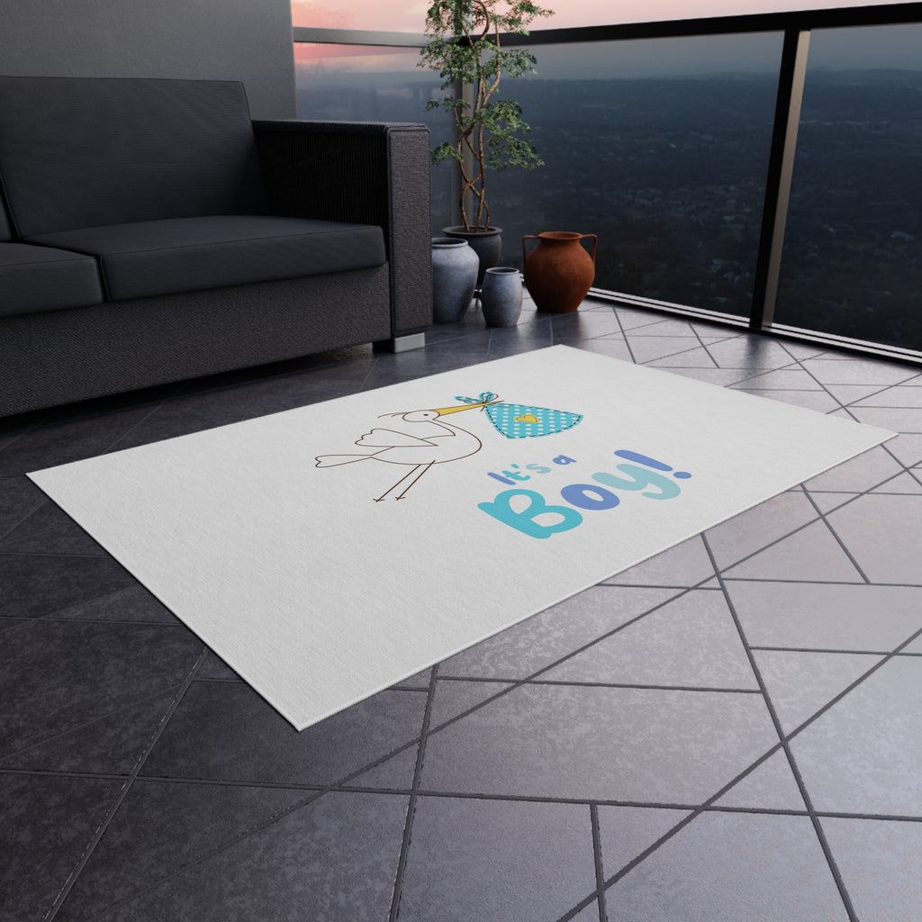 It's a Boy stork illustration Outdoor Rug | baby shower nursery decor