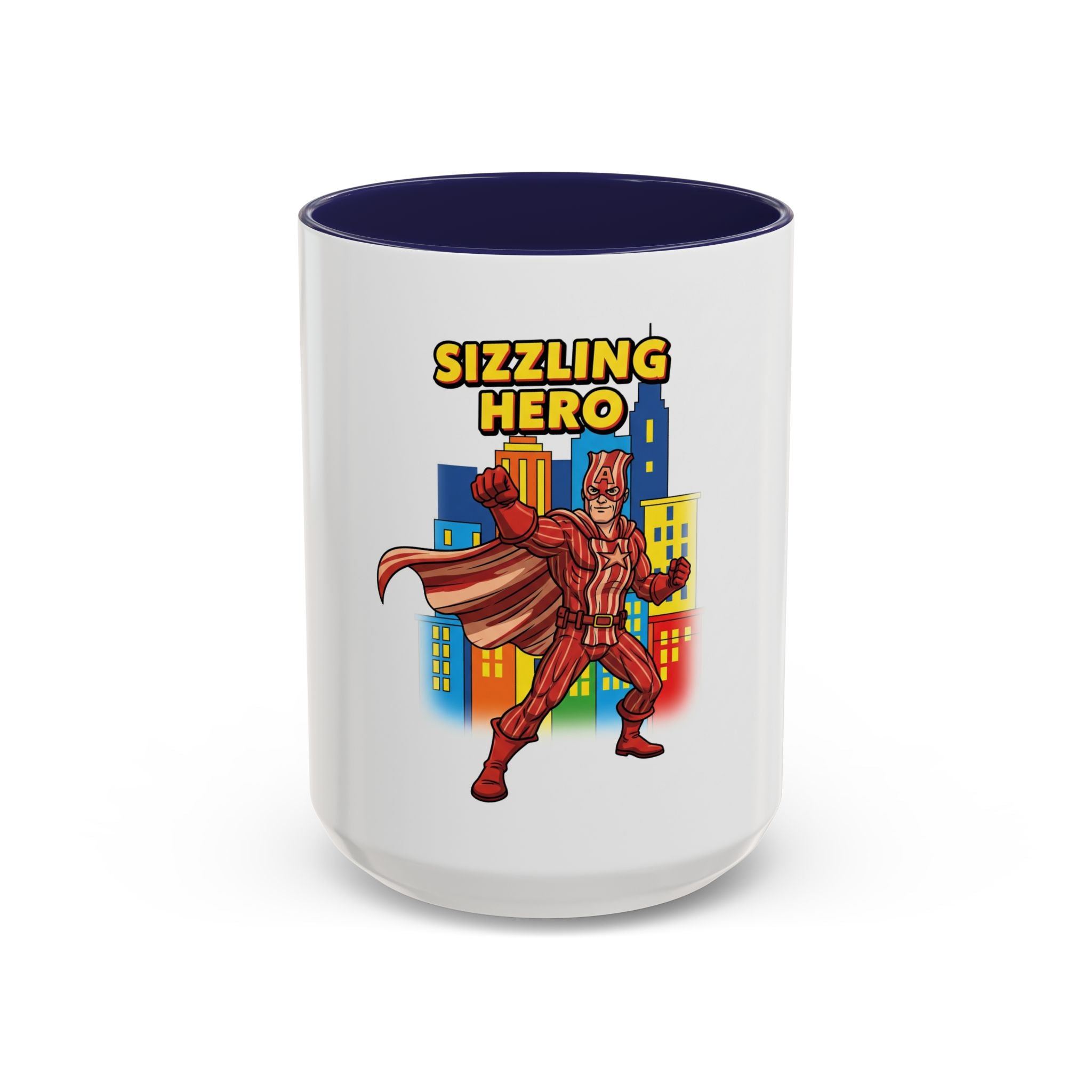 Sizzling Hero Mug | Accent Coffee Mug 11oz 15oz, Superhero City Design