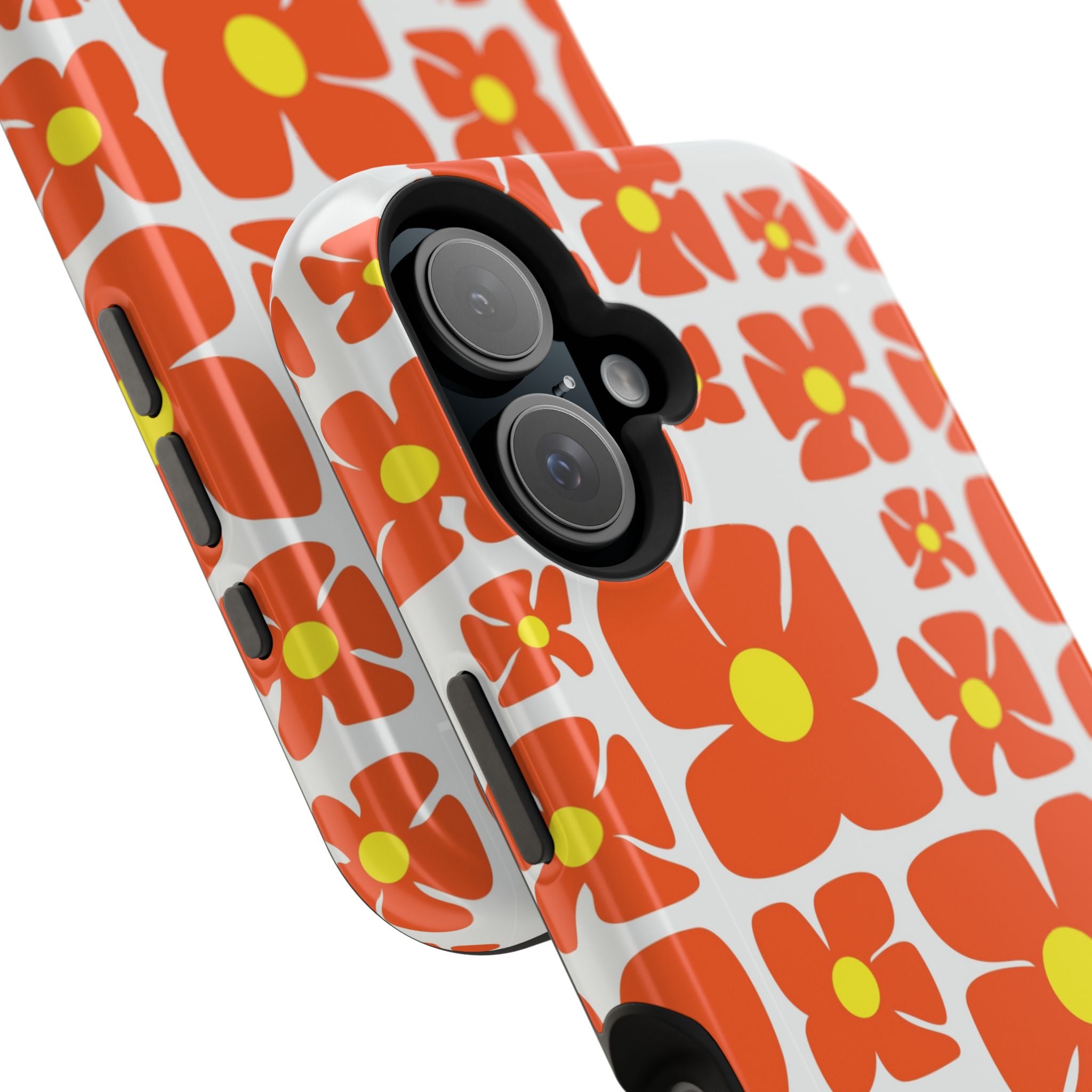 Retro Orange Floral Phone Case | Impact-Resistant Case