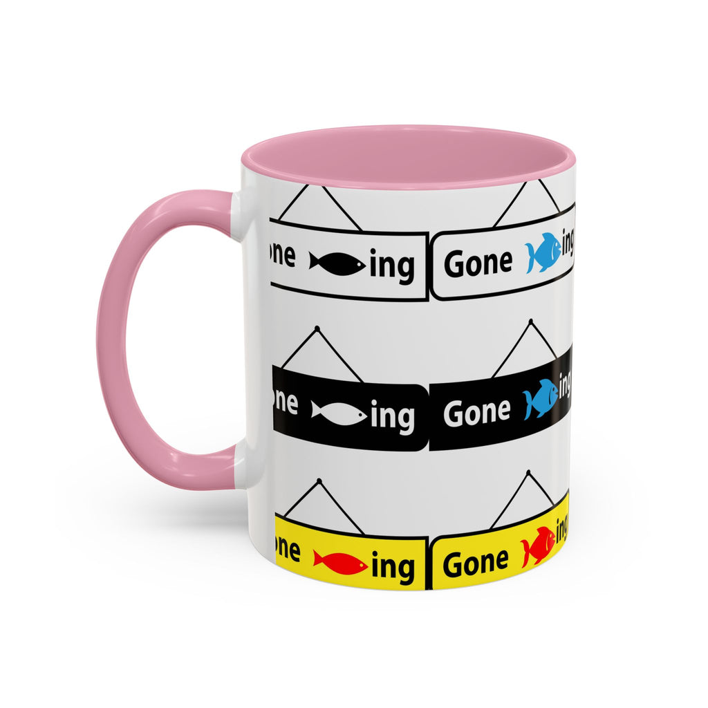 Gone Fishing Mug | Colorful Fish Sign Repeat Pattern, 11oz 15oz