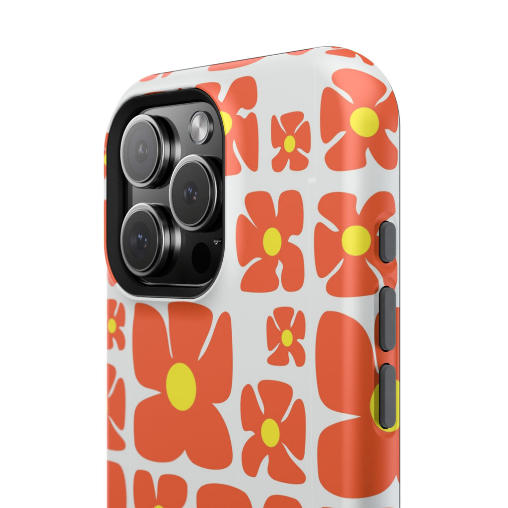 Retro Orange Floral Phone Case | Impact-Resistant Case