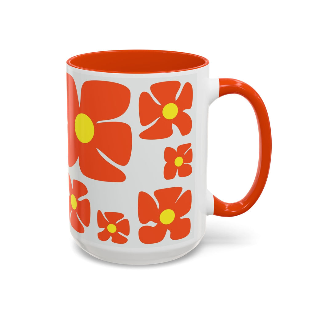 Retro Orange Flower Pattern Mug | 11oz 15oz Colorful Ceramic