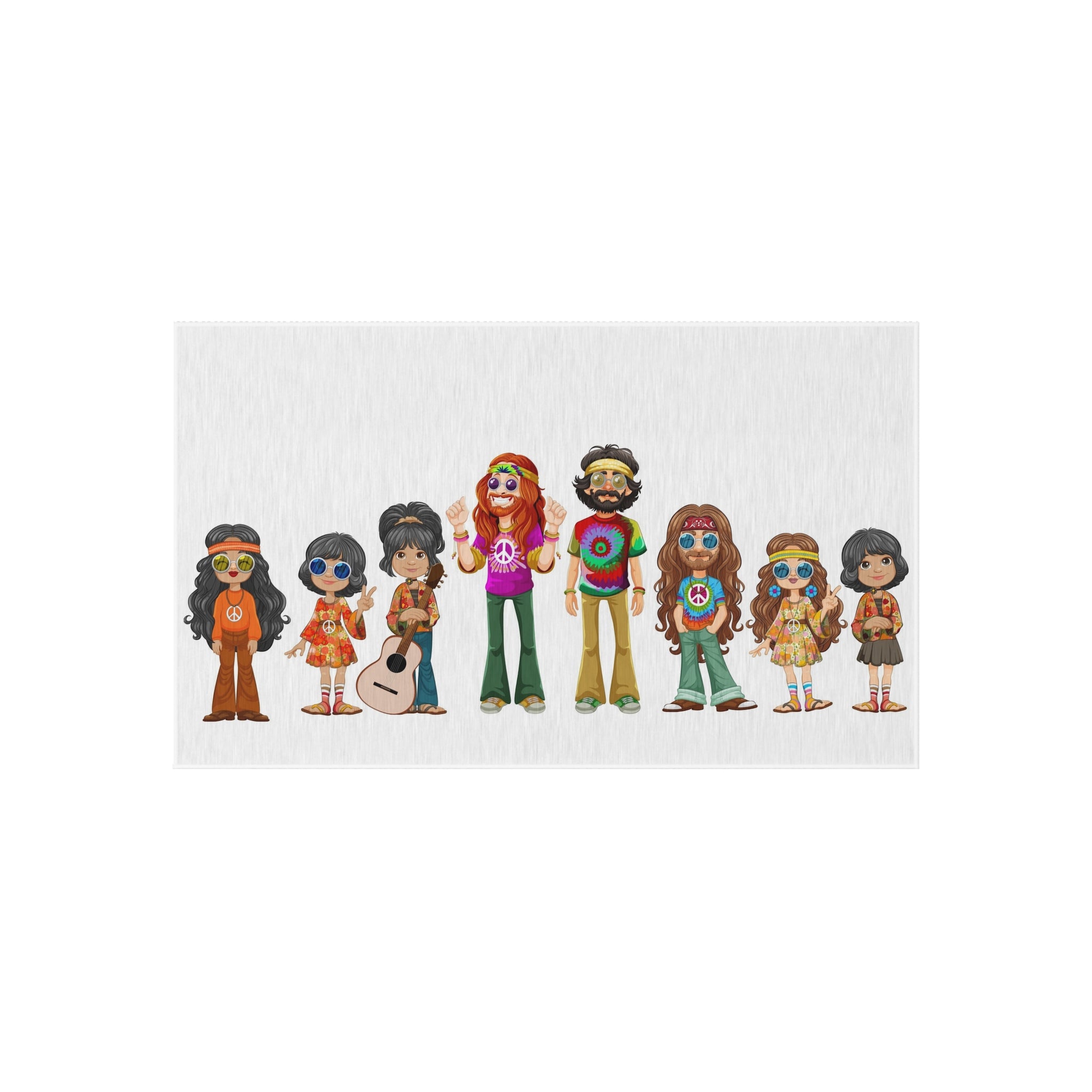 Retro Hippie Family Crew Outdoor Rug | Boho Music Festival Characters