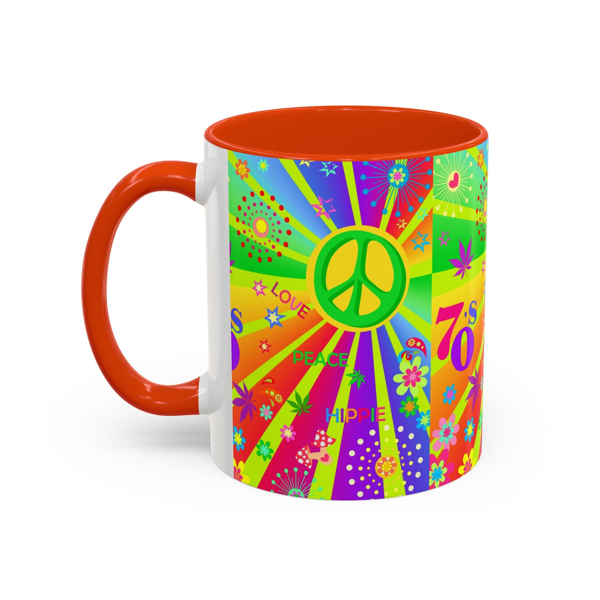 70s Peace Sign Psychedelic Mug | Retro Hippie Rainbow Coffee Cup