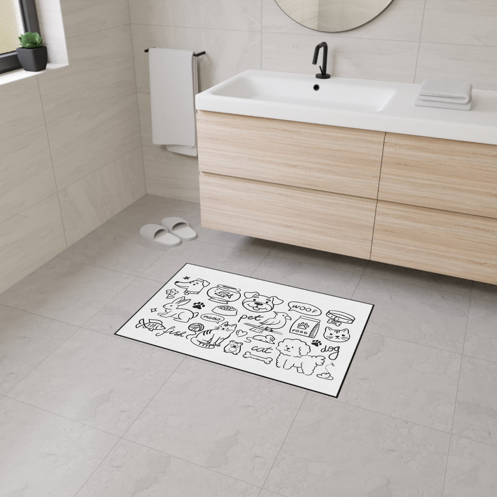 Hand Drawn Pet Doodles Heavy Duty Floor Mat | Dog Cat Rabbit Fish Bird
