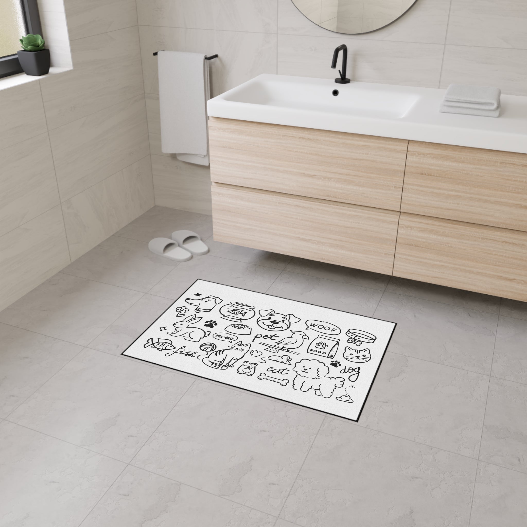 Hand Drawn Pet Doodles Heavy Duty Floor Mat | Dog Cat Rabbit Fish Bird