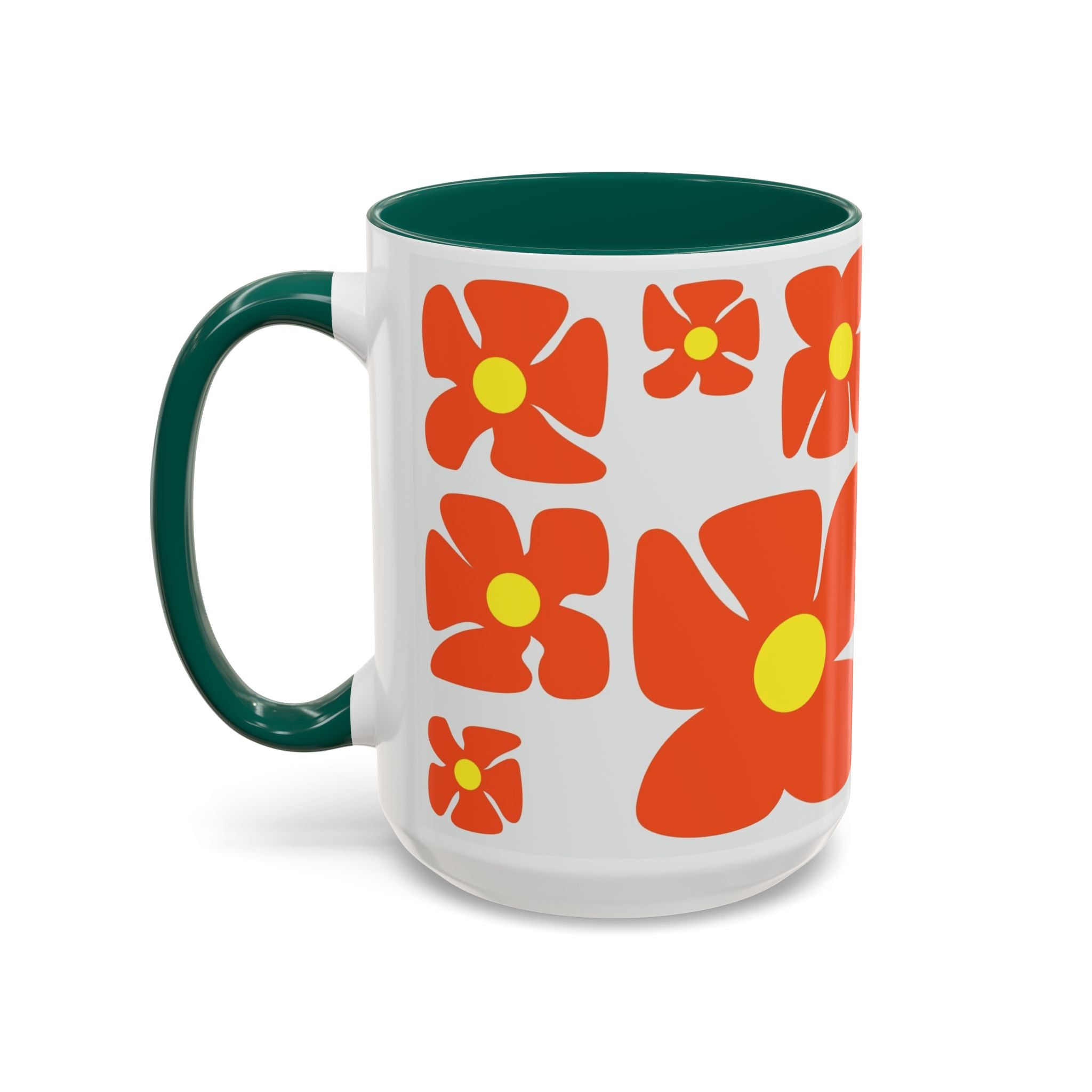 Retro Orange Flower Pattern Mug | 11oz 15oz Colorful Ceramic
