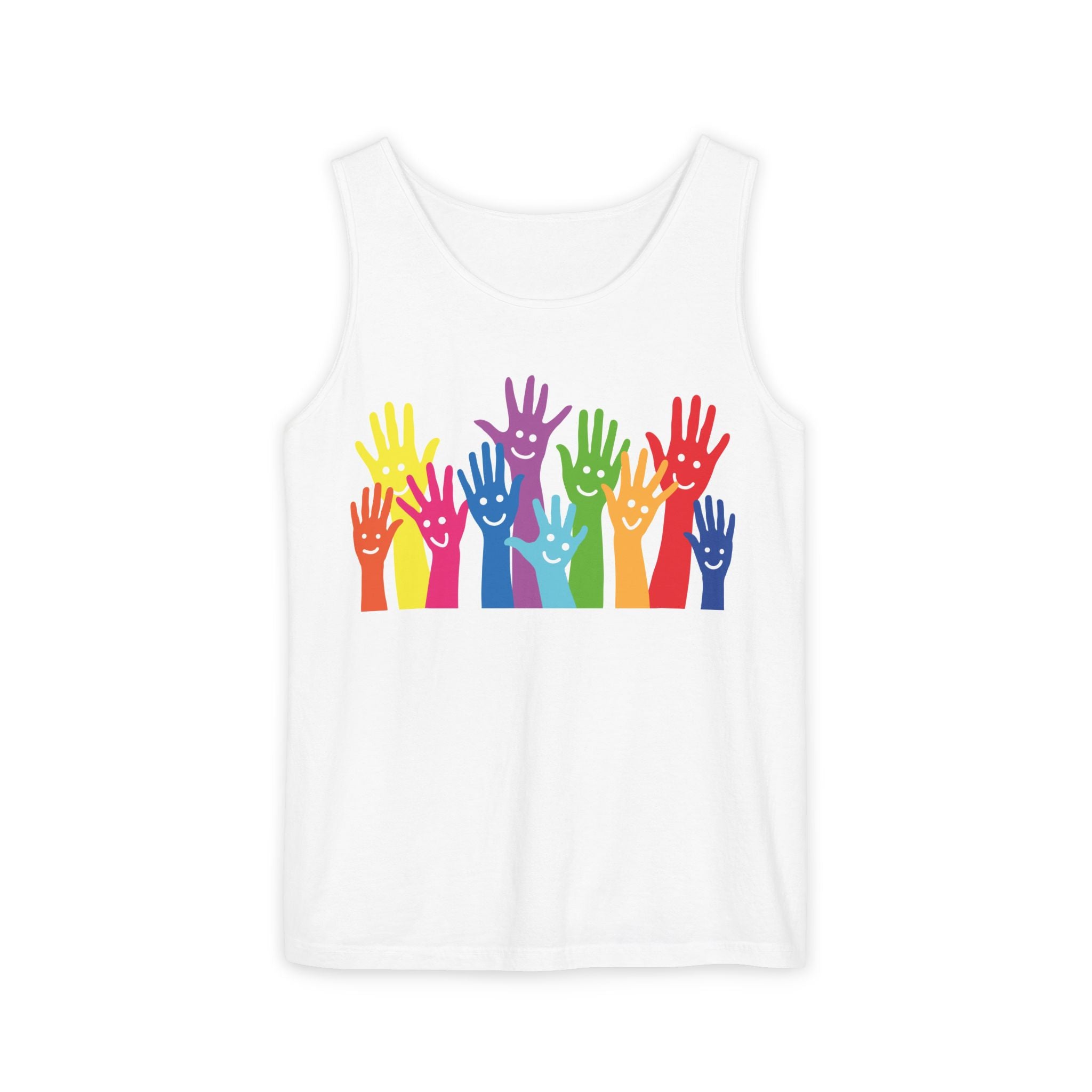 Colorful Raised Hands Pride Rainbow Tank Top | Inclusive Community Design