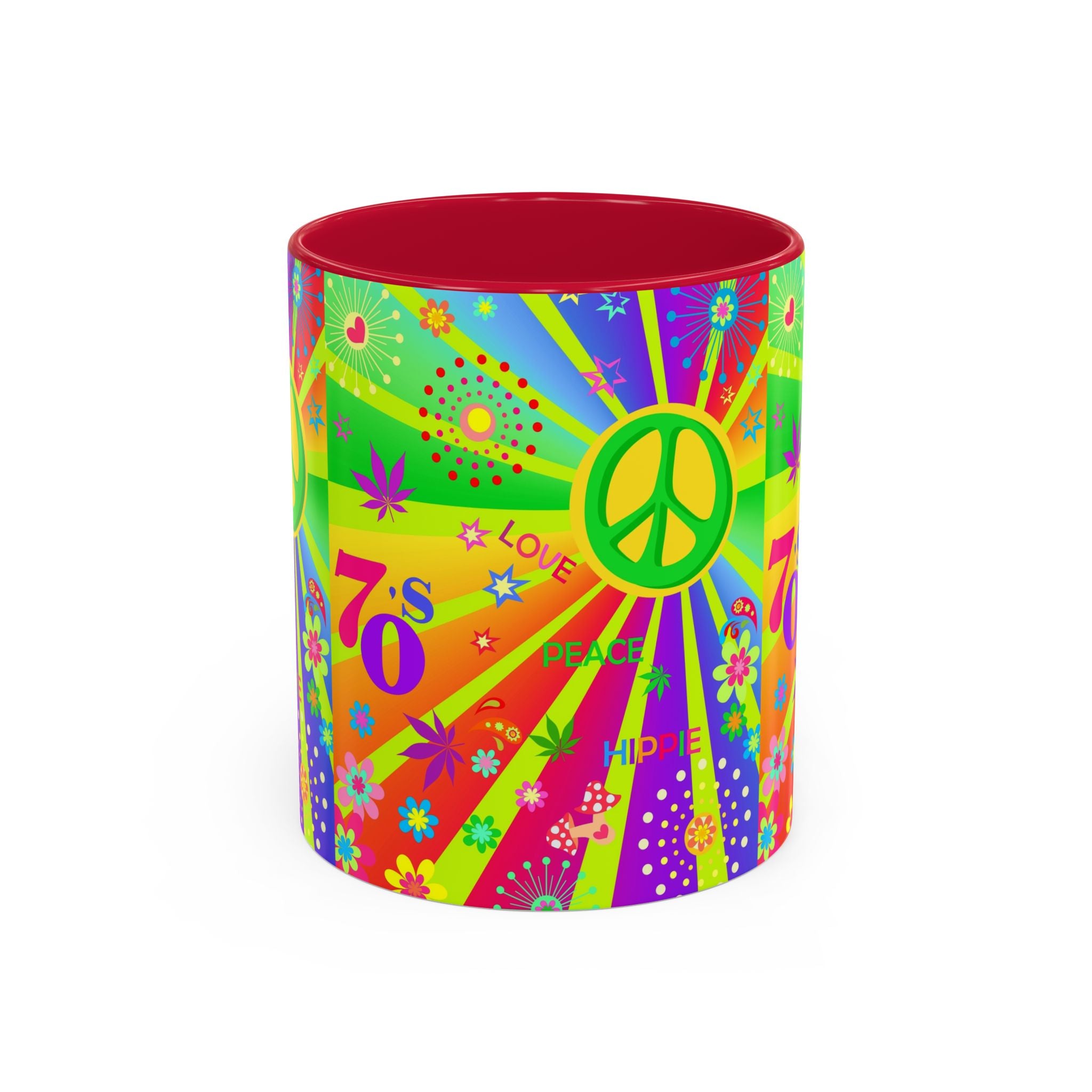 70s Peace Sign Psychedelic Mug | Retro Hippie Rainbow Coffee Cup