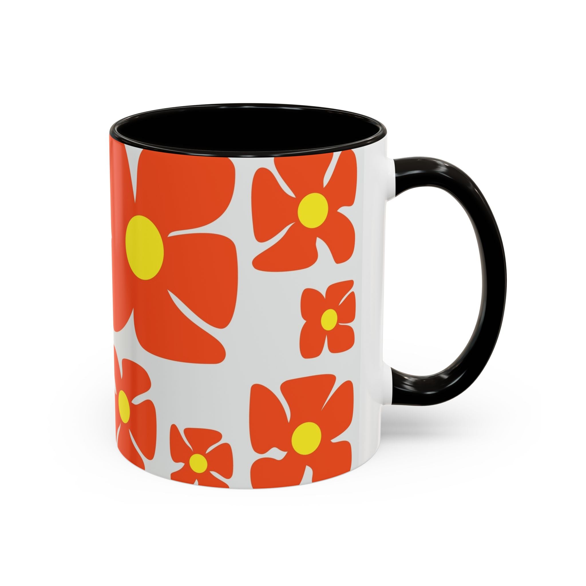 Retro Orange Flower Pattern Mug | 11oz 15oz Colorful Ceramic