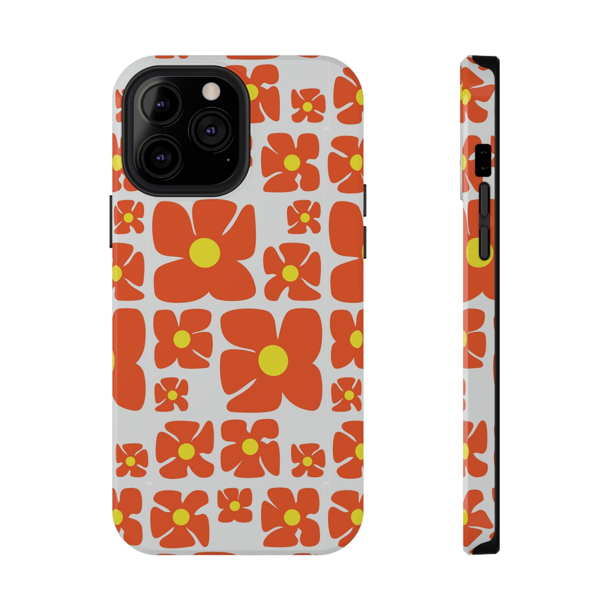Retro Orange Floral Phone Case | Impact-Resistant Case