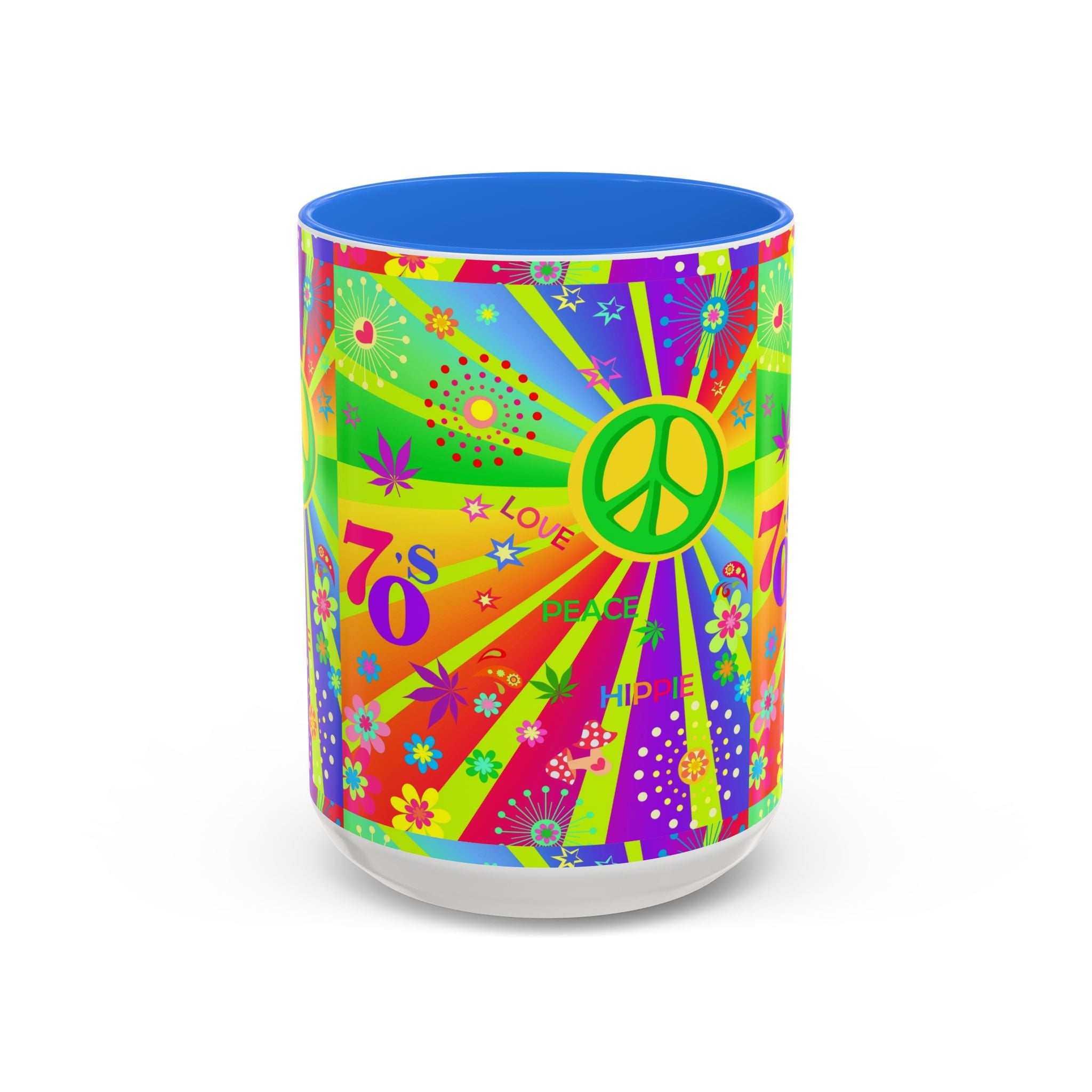 70s Peace Sign Psychedelic Mug | Retro Hippie Rainbow Coffee Cup