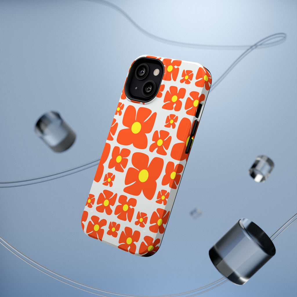 Retro Orange Floral Phone Case | Impact-Resistant Case