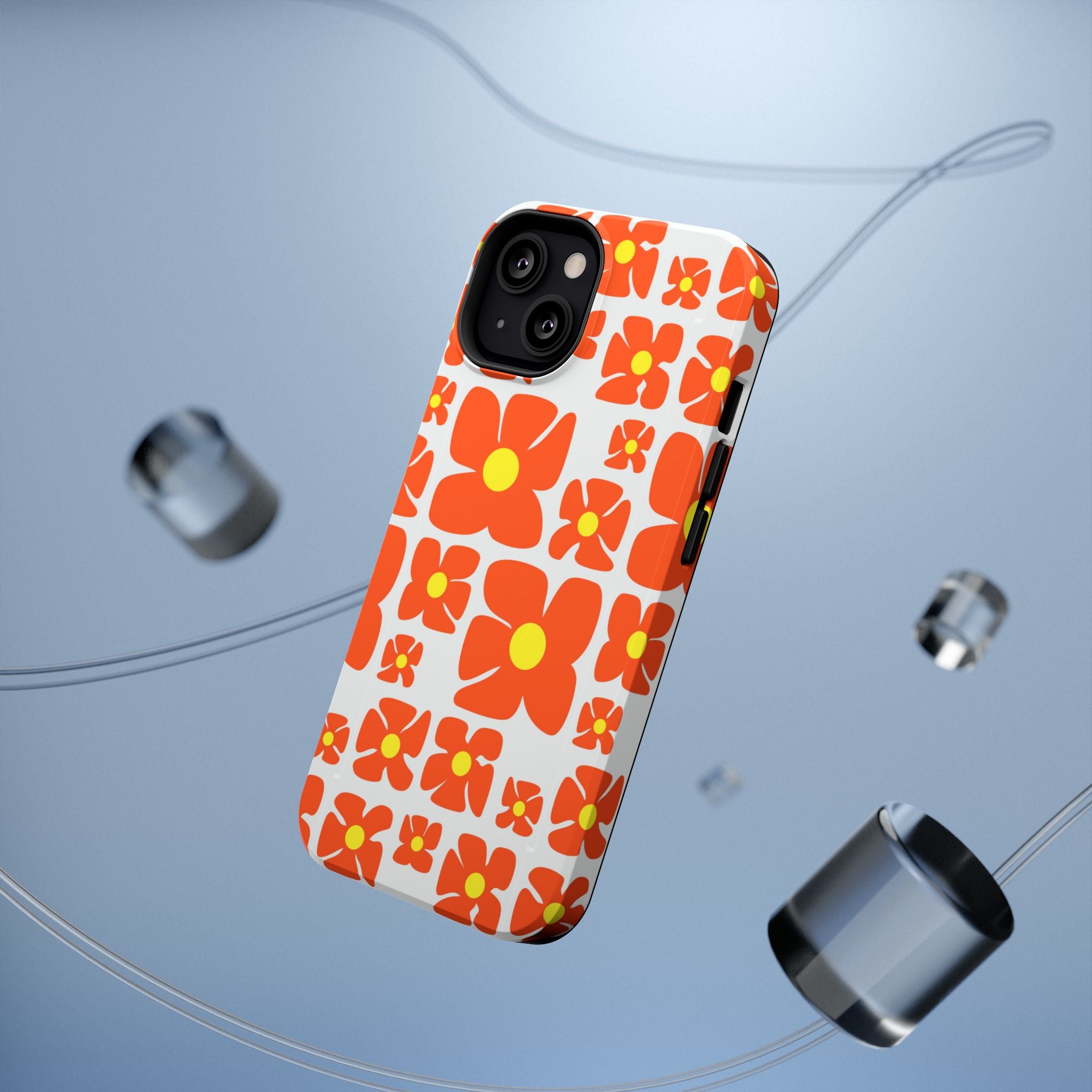 Retro Orange Floral Phone Case | Impact-Resistant Case