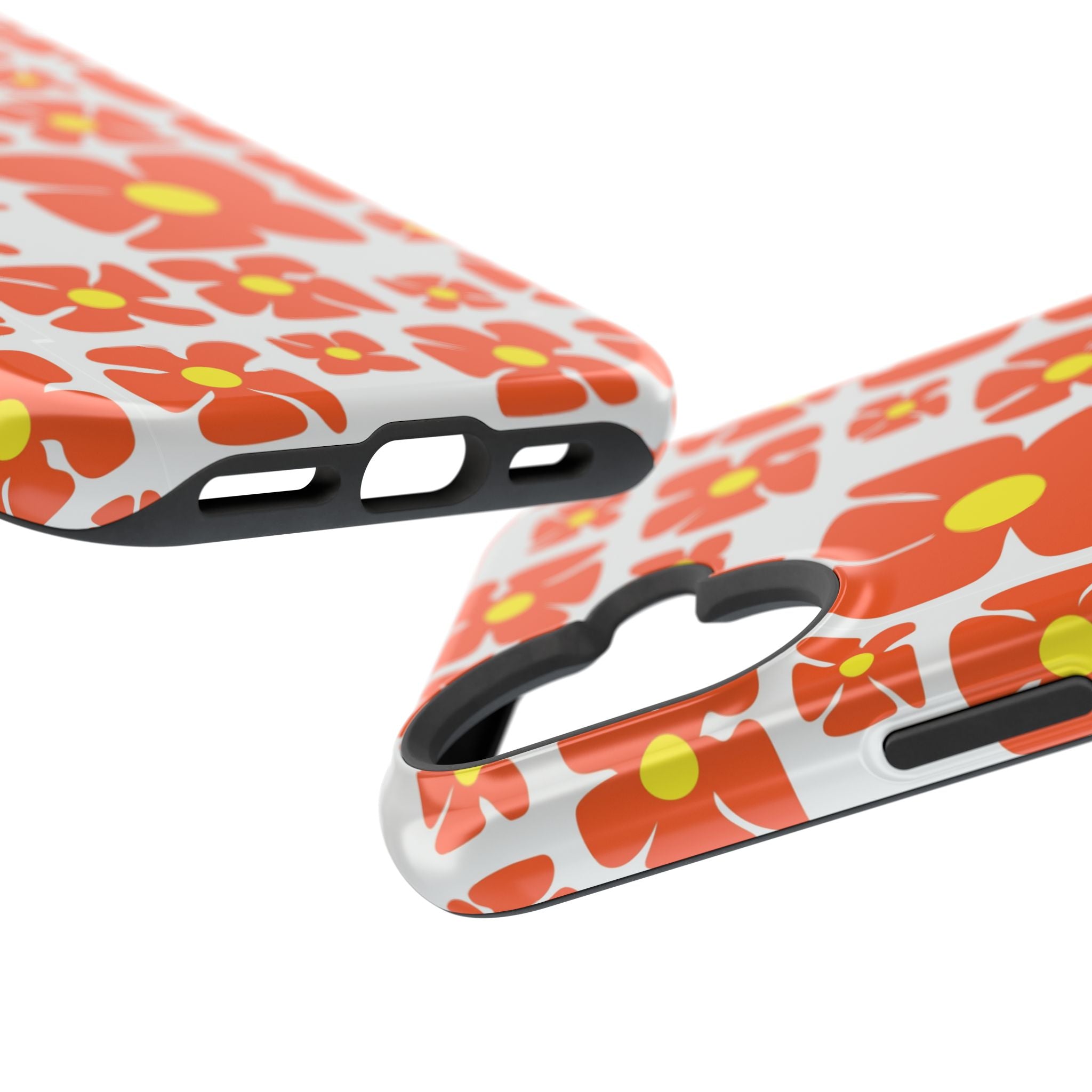Retro Orange Floral Phone Case | Impact-Resistant Case