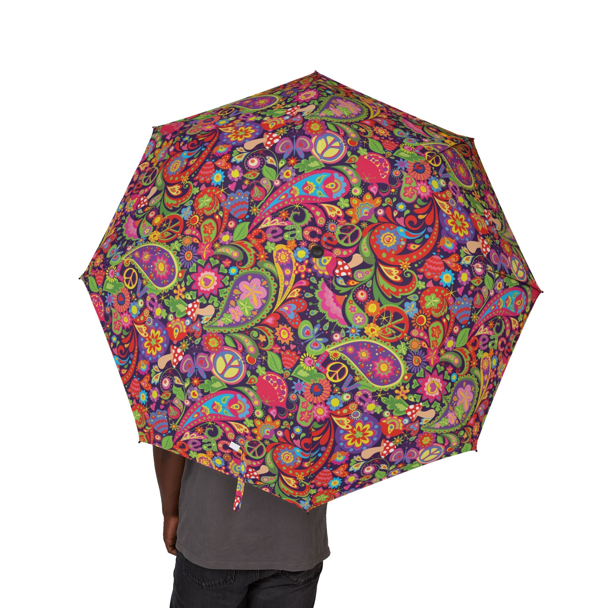 Retro Paisley Peace Pattern Umbrella | Colorful Boho Floral Rain