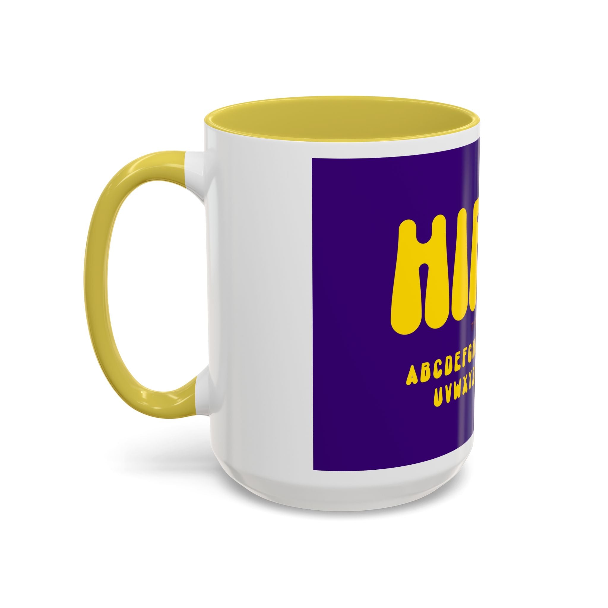Hippie Typography Mug | Retro 70s Bubble Letters, Purple Yellow 11oz 15oz