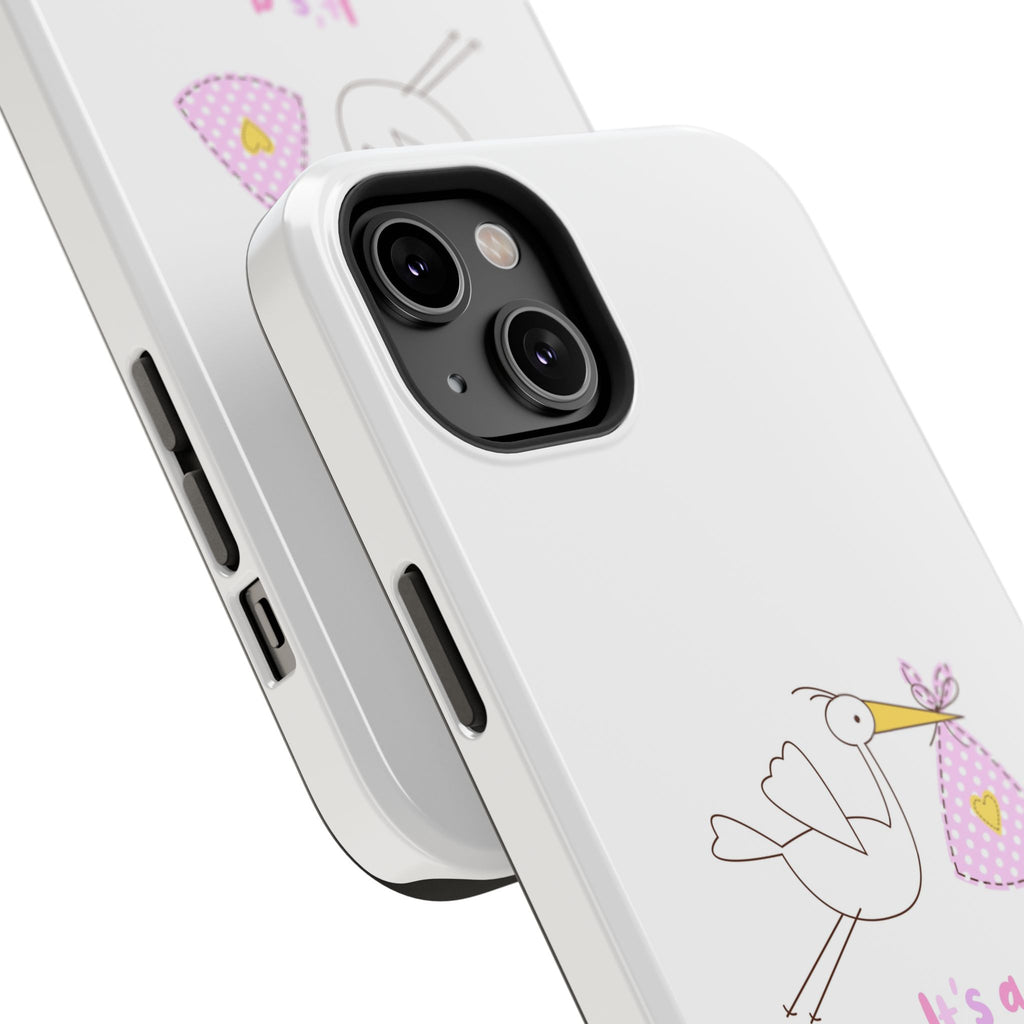 Stork carrying bundle "It's a Girl!" Phone Case | Impact-Resistant Case