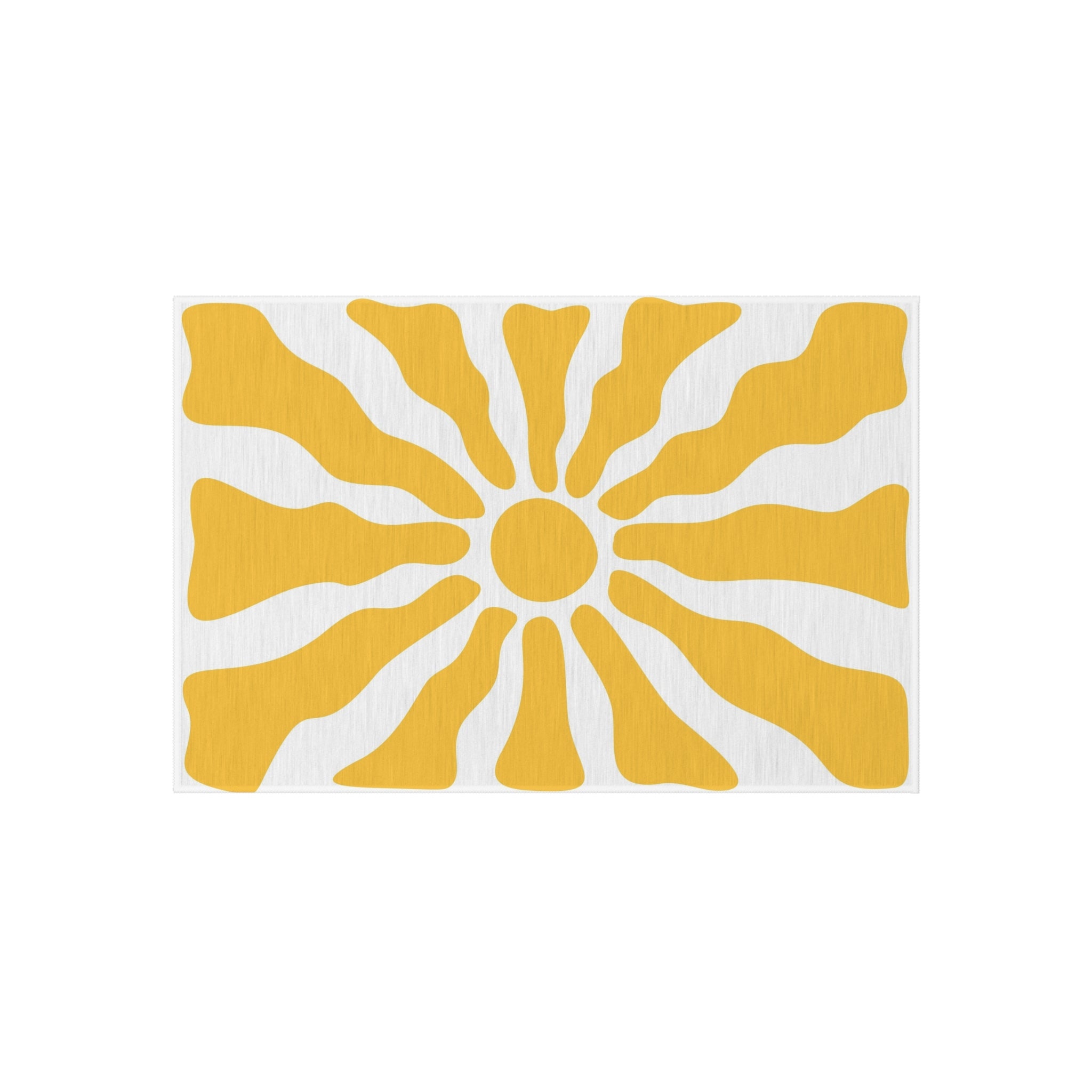 Yellow Sunburst Outdoor Rug | Retro Radiant Sun Pattern Patio Mat