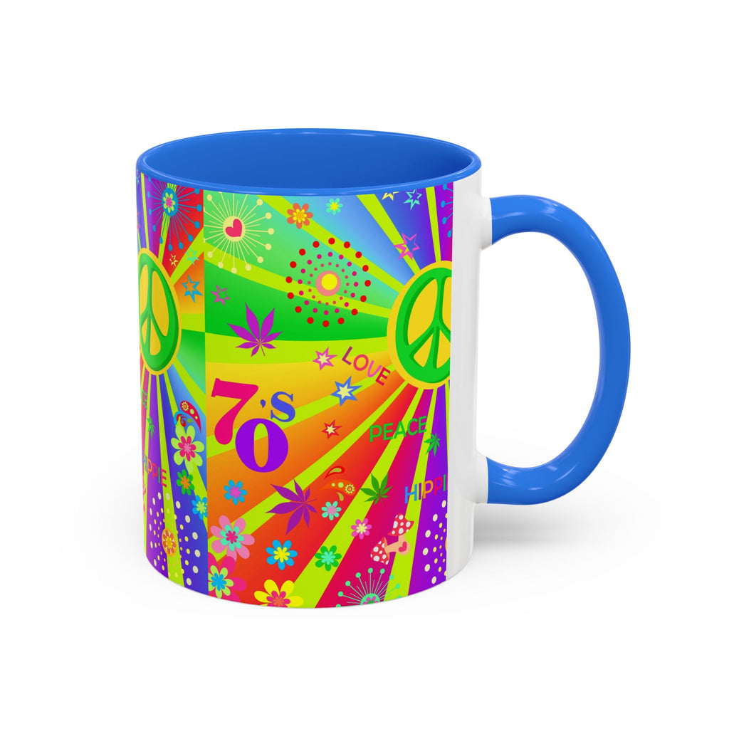 70s Peace Sign Psychedelic Mug | Retro Hippie Rainbow Coffee Cup