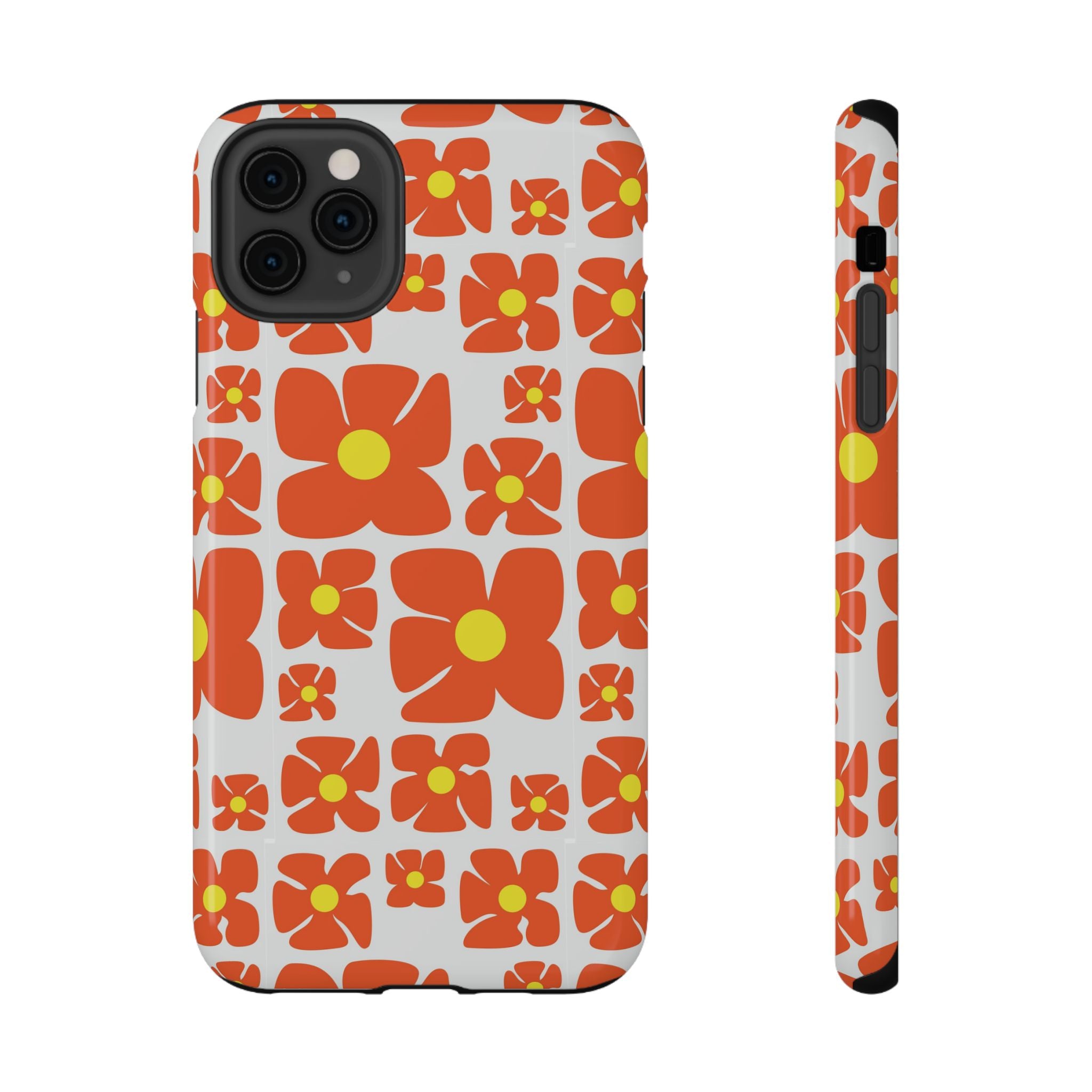 Retro Orange Floral Phone Case | Impact-Resistant Case